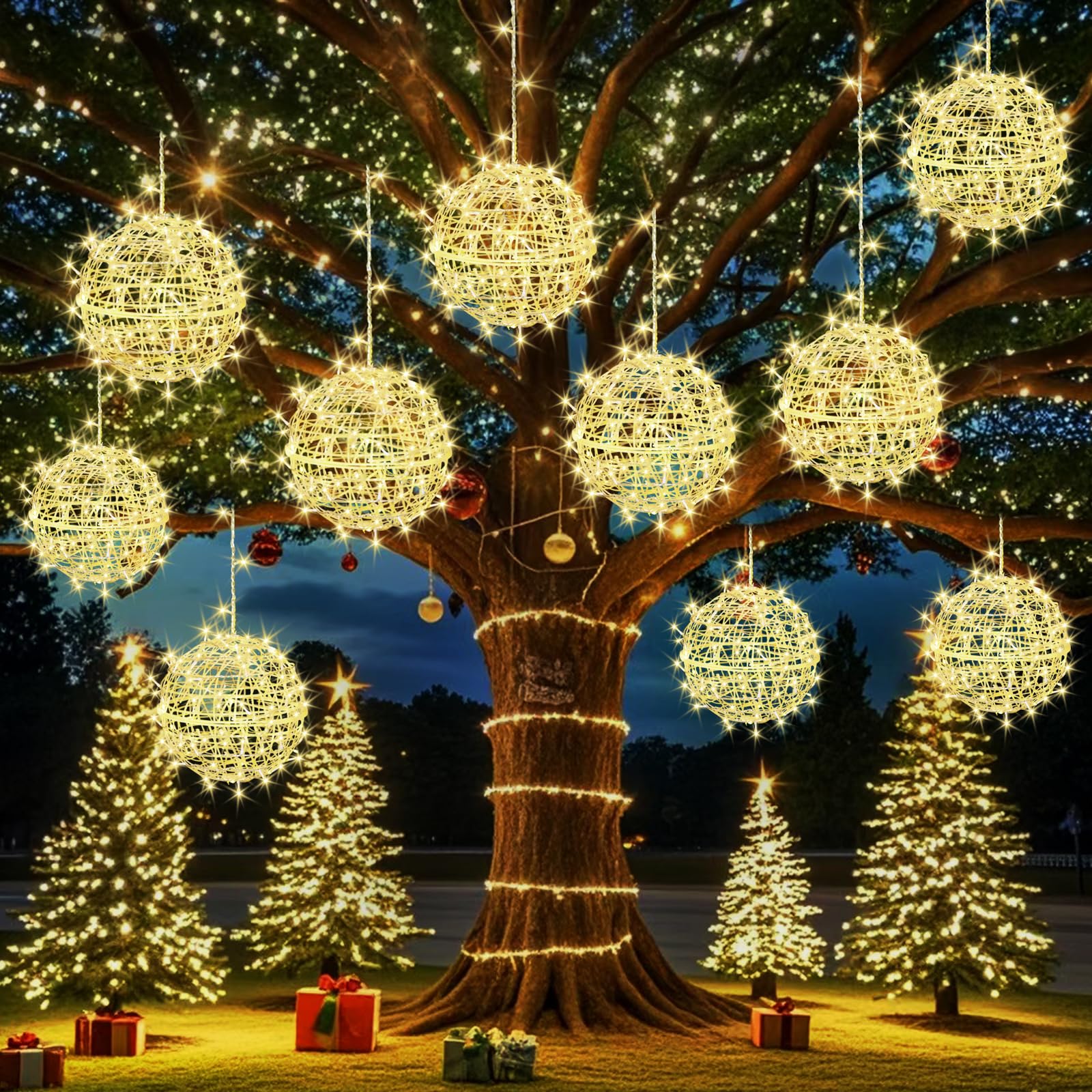 JNOEC Outdoor Balls Lights Hanging Tree Garden Lights - 4 Pack 11.8'' Sphere Lights with Plug in Globe Lights Trees Garden Light