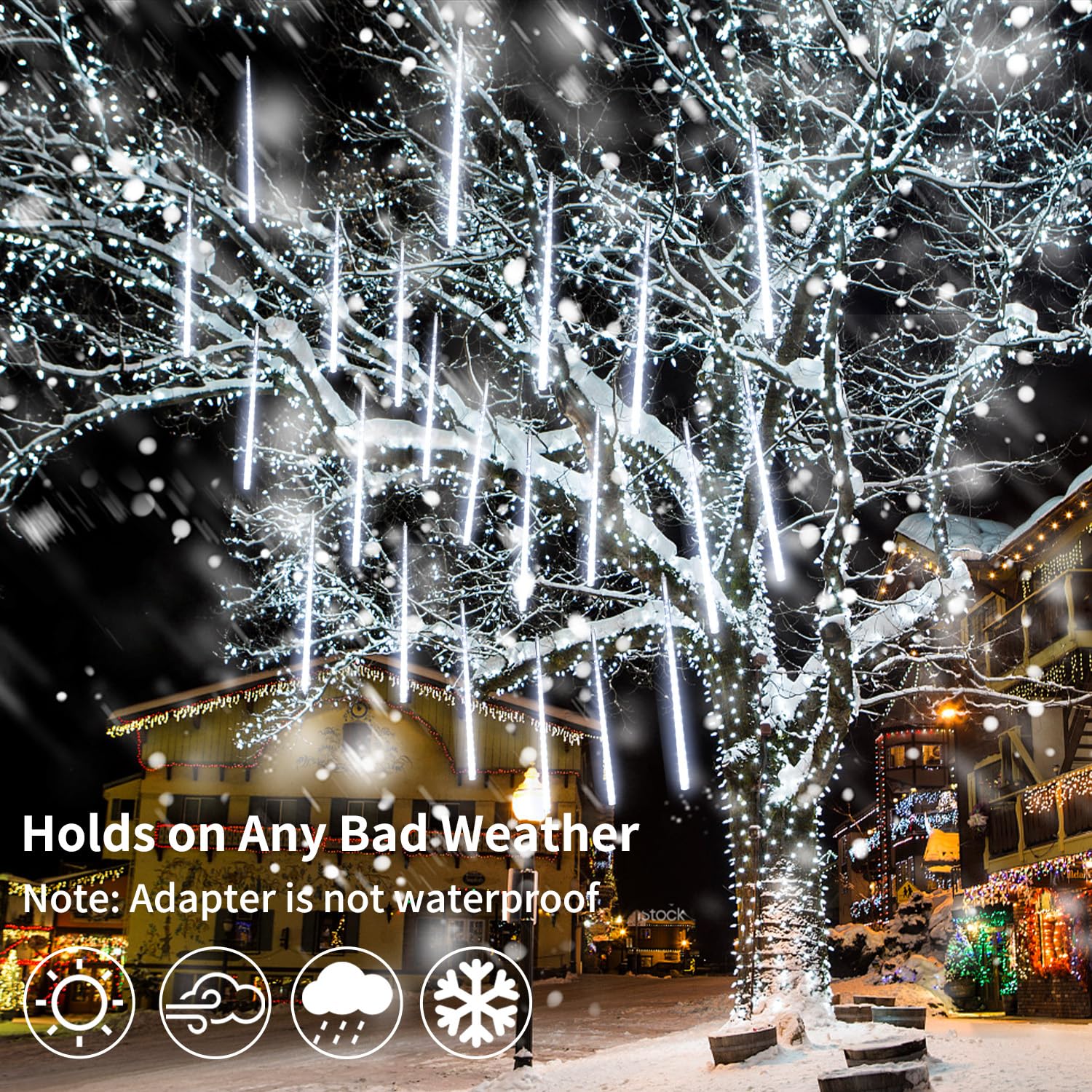 Jjgoo ?4 Pack? Christmas Meteor Shower Rain Lights 12Inch  Totally 40 Tube 960 Leds Raindrop Lights Icicle Light Outdoor For Halloween Xmas Wedding Party Tree Holiday Decor