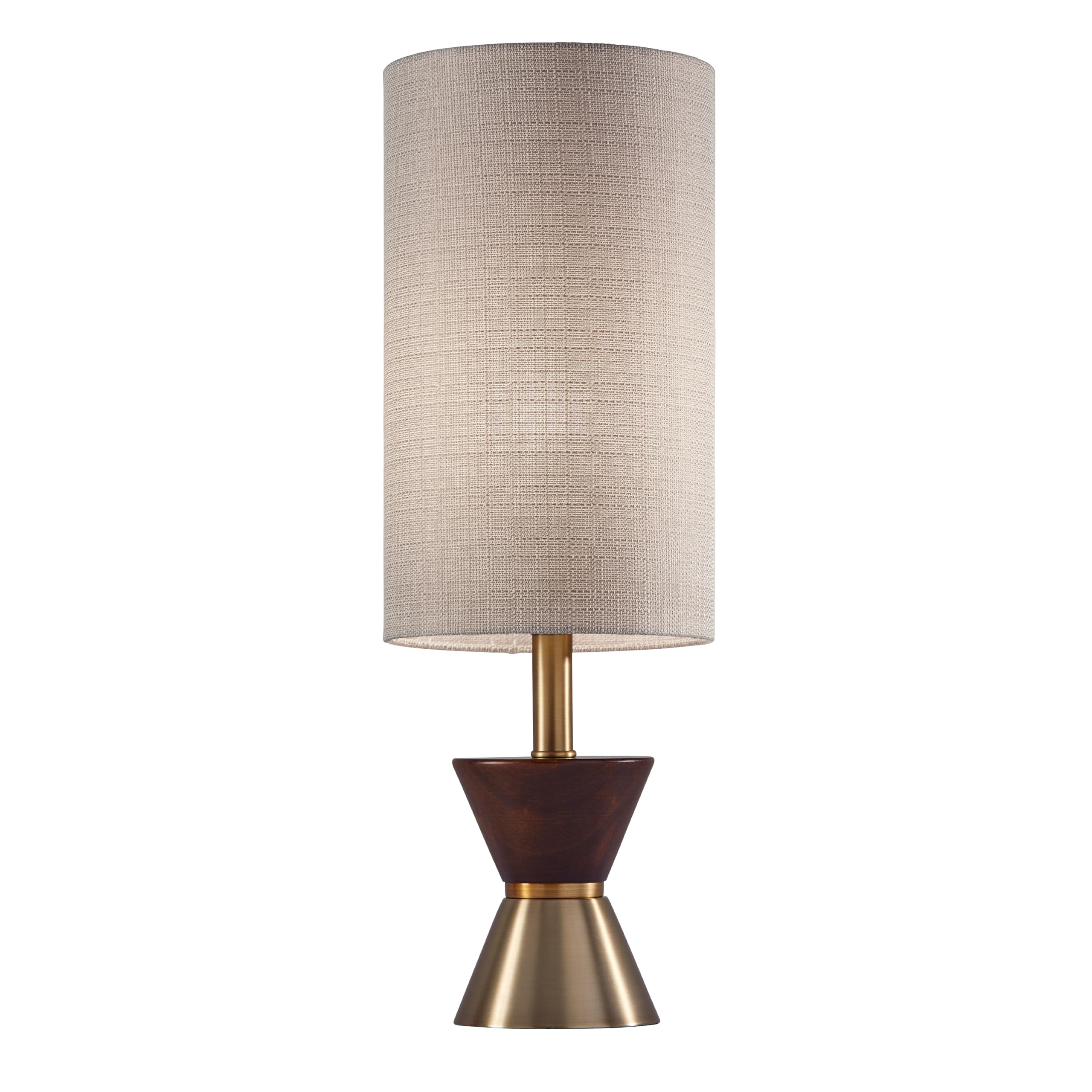 Adesso Floor Lantern with Antique Bronze and Walnut Base, Beige Fabric Lampshade - Three Light Lamp for Bedroom, Living Room, an