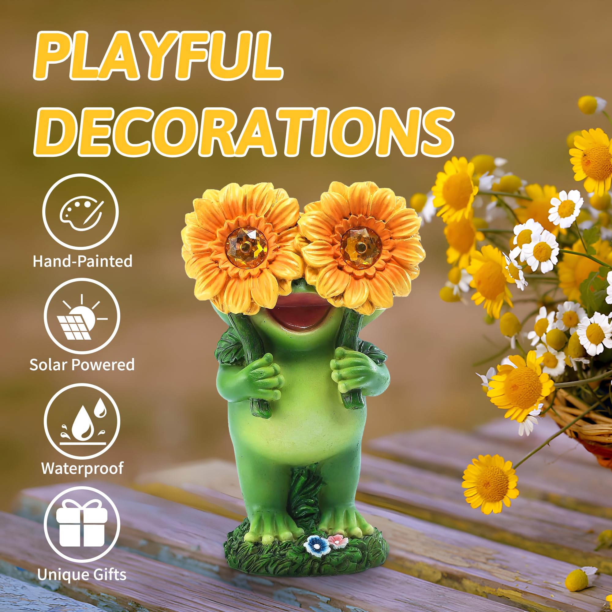 CFFOWNUG Outdoor Frog Garden Statue with Solar Light, Funny Frog Design for Mothers Day, Yard Decoration, FROG-02, Model SP-OVEY-553K