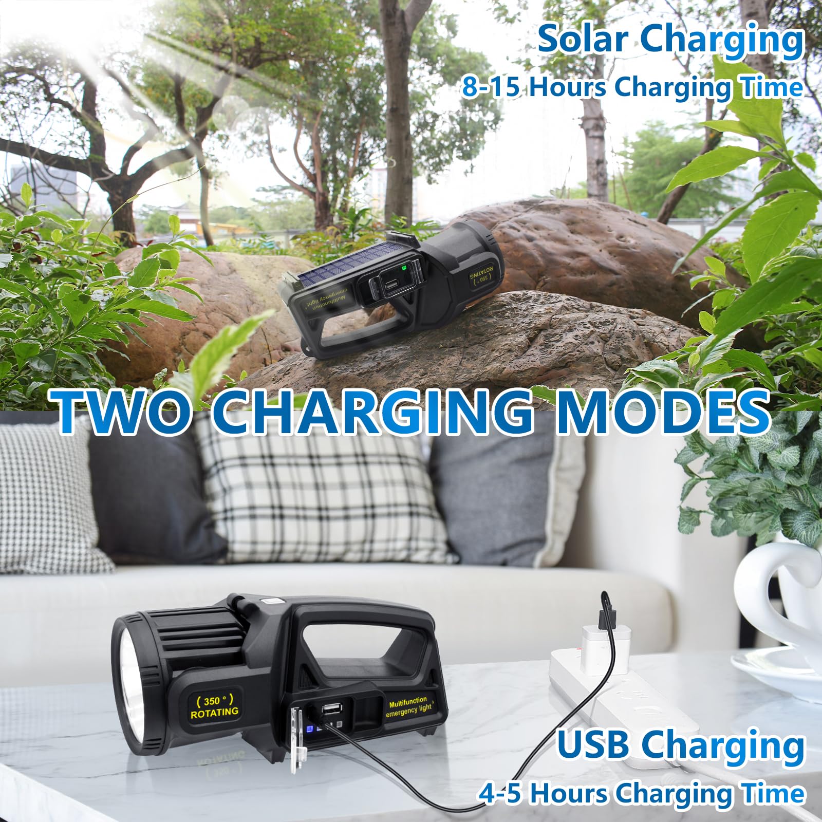 Jsknb 1000000 Lumens Spotlight, 9 Modes Rechargeable Led Spotlight Flashlight With 350° Rotate Head, Super Bright Spot Lights Outdoor Handheld, Waterproof Solar Flashlight For Emergencies, Large