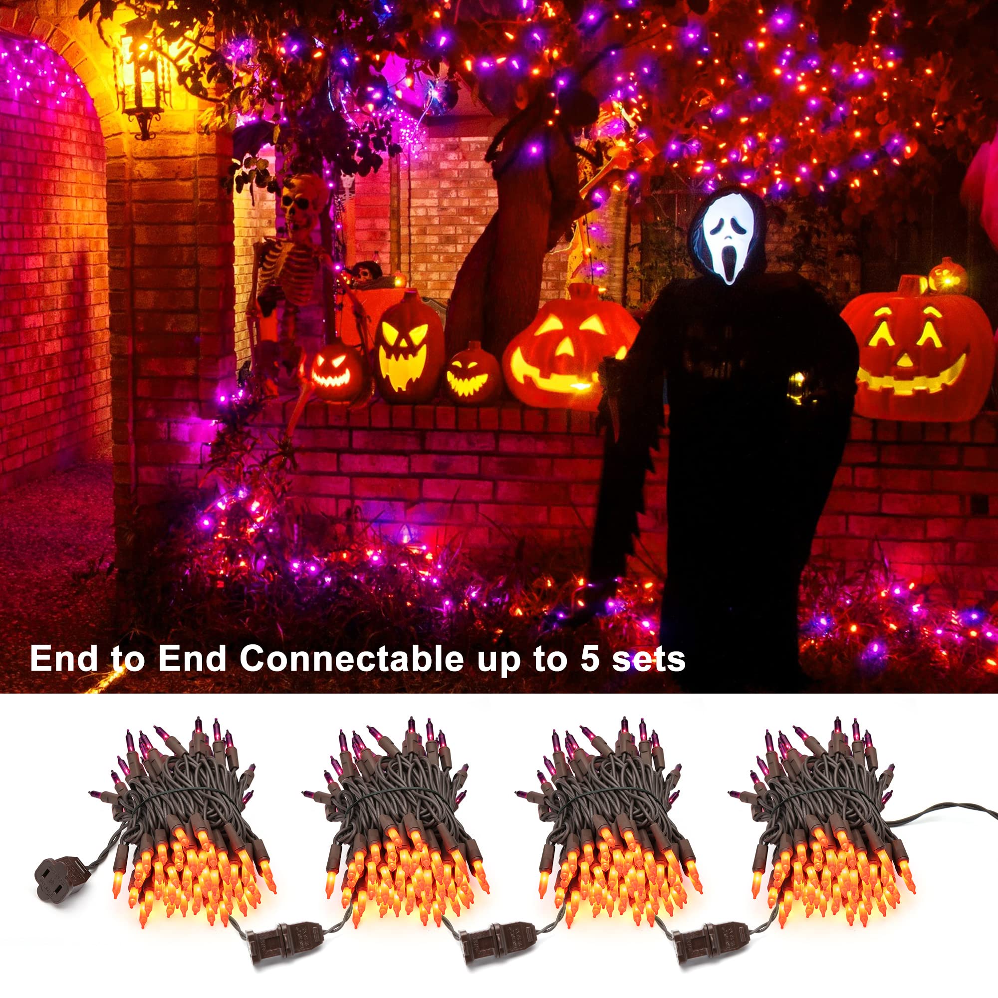 ODEETRONIC Purple Orange Lights, 21.63ft 100 Count Mini Incandescent Halloween Lights, 120V UL Certified Connectable Plugin Outd