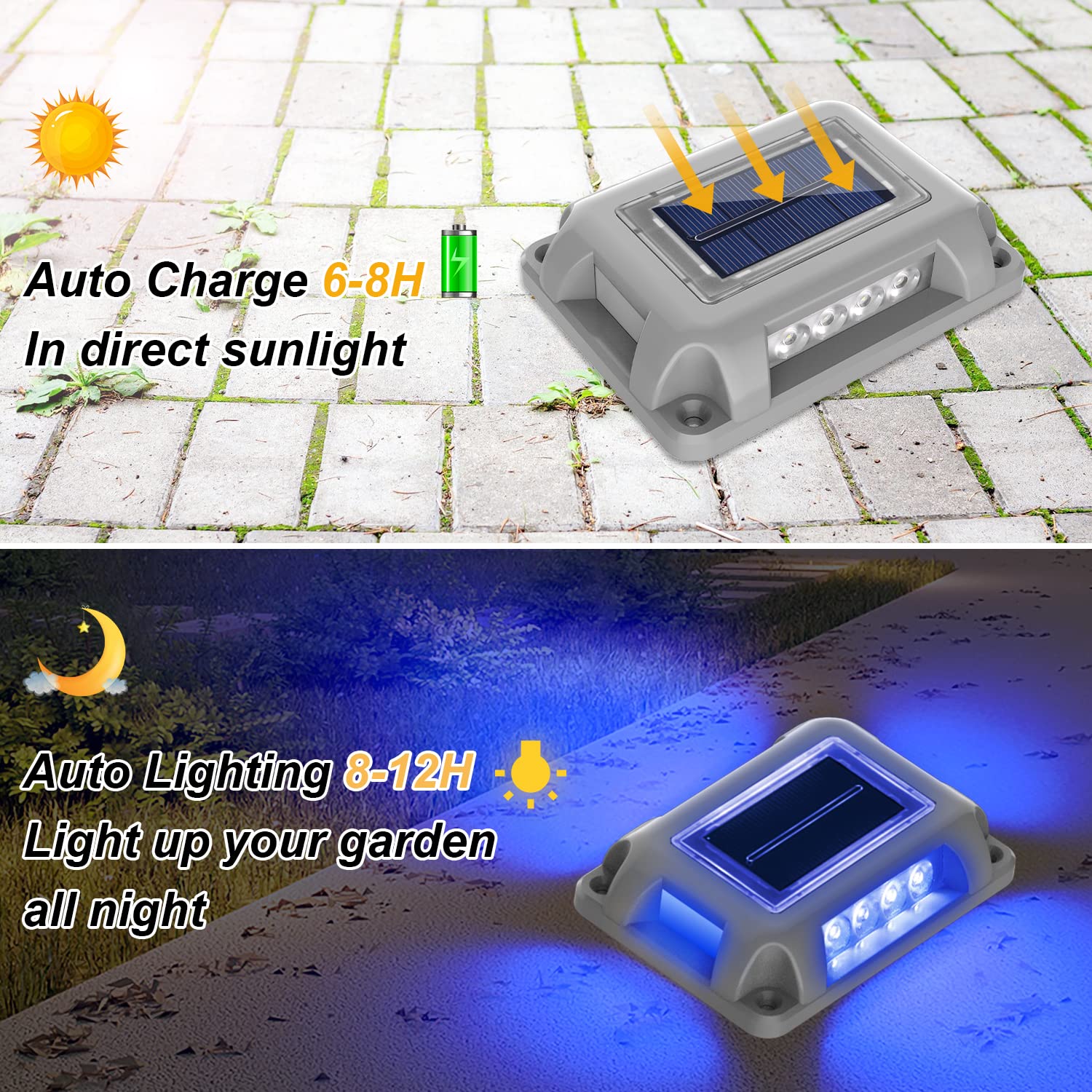 T-Sun Solar Driveway Deck Lights, Blue Driveway Lights Outdoor, 12 Pack Led Ground Driveway Light Blue Path Light For Garden Sid