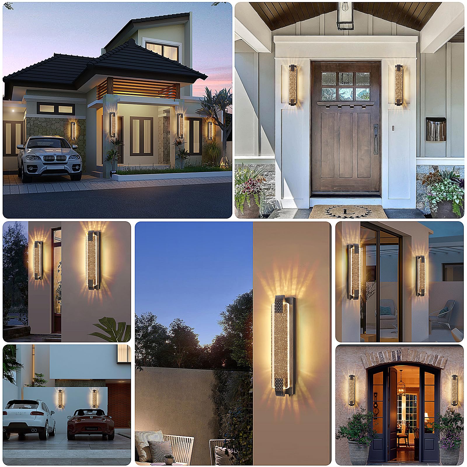 camuucci Dusk to Dawn Outdoor LED Sconce Light, 23.6 Inch, Bronze, Waterproof Crystal Bubble Glass, Model HWJGD-02