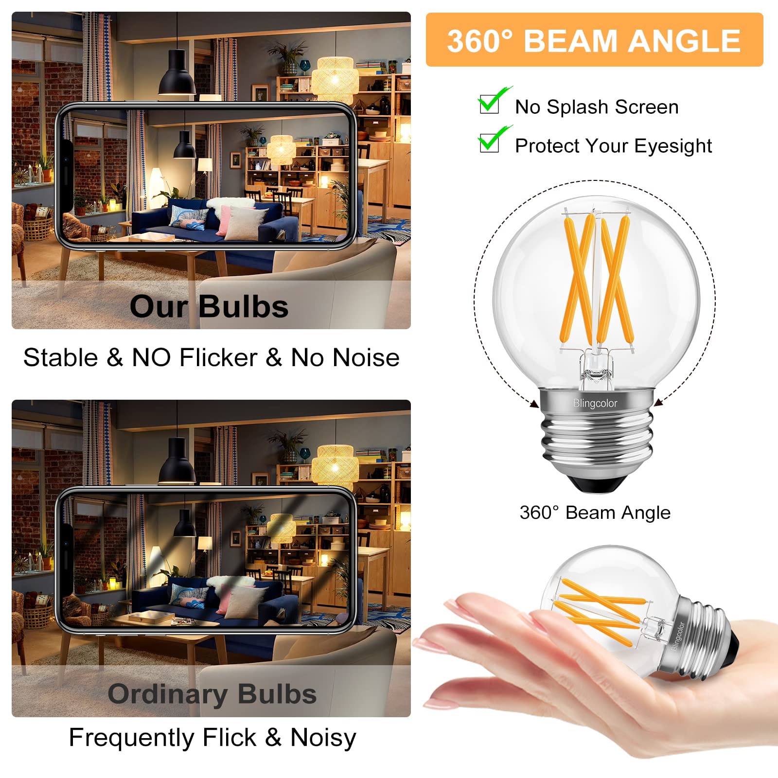 E26 Led Bulb 60 Watt Equivalent, 6W Dimmable E26 Led Edison Bulb,G16.5 Led Globe Light Bulb,Warm White 2700K, Ac120V,600Lm, 6Pack G16.5 Light Bulbs Led 60 Watt For Chandeliers,Vanity,Wall Sconces