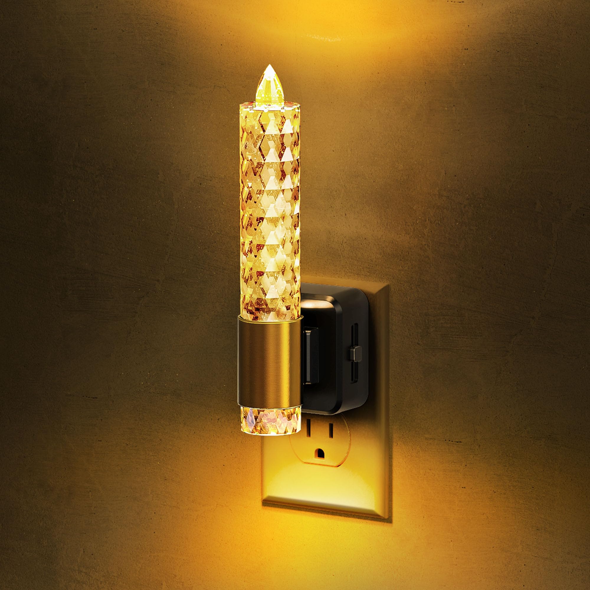 L LOHAS LED Night Light, Amber Candle Night Lights Plug into Wall, 0-100 LM Dimmable Nightlight, Plug in Acrylic Diamond Night L