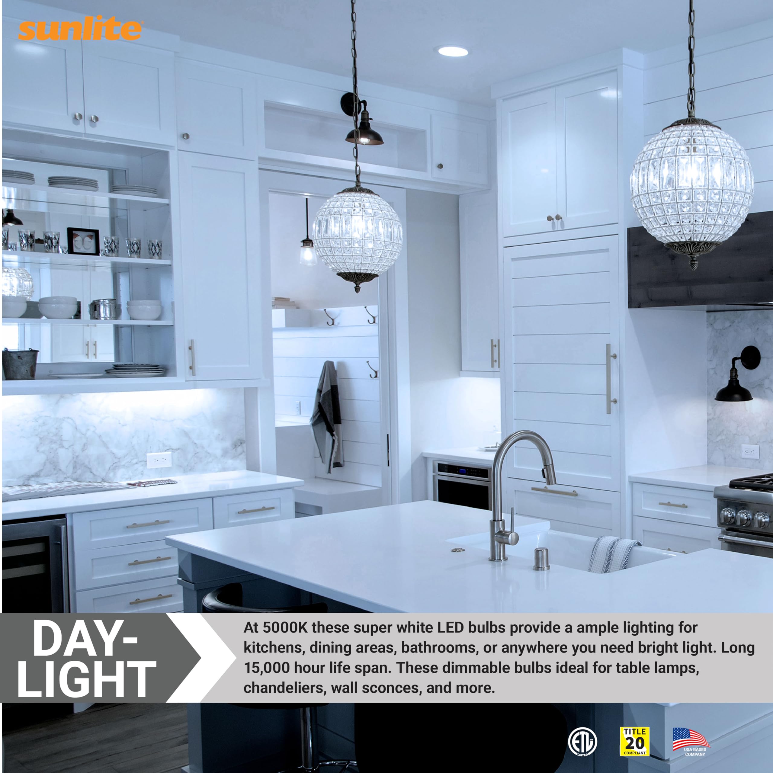 Sunlite Led B13 Torpedo Decorative Chandelier Light Bulb, 7 Watts (60W=), 500 Lumens, 120 Volts, Dimmable, E26 Base, 90 Cri, Etl