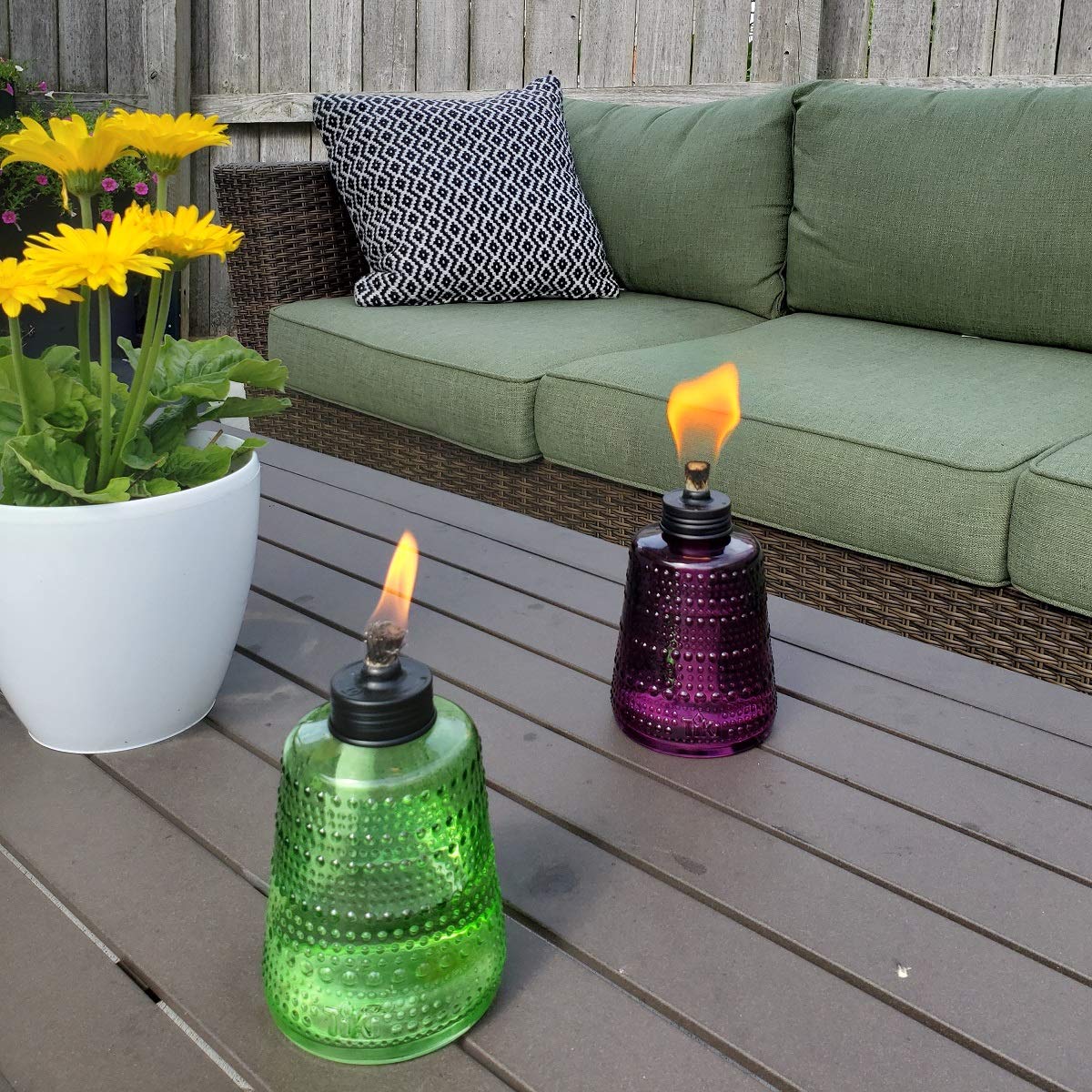 TIKI Brand Carnival Table Torch 3-Pack, Glass, Multi-Color, 6 in, Model 1120163