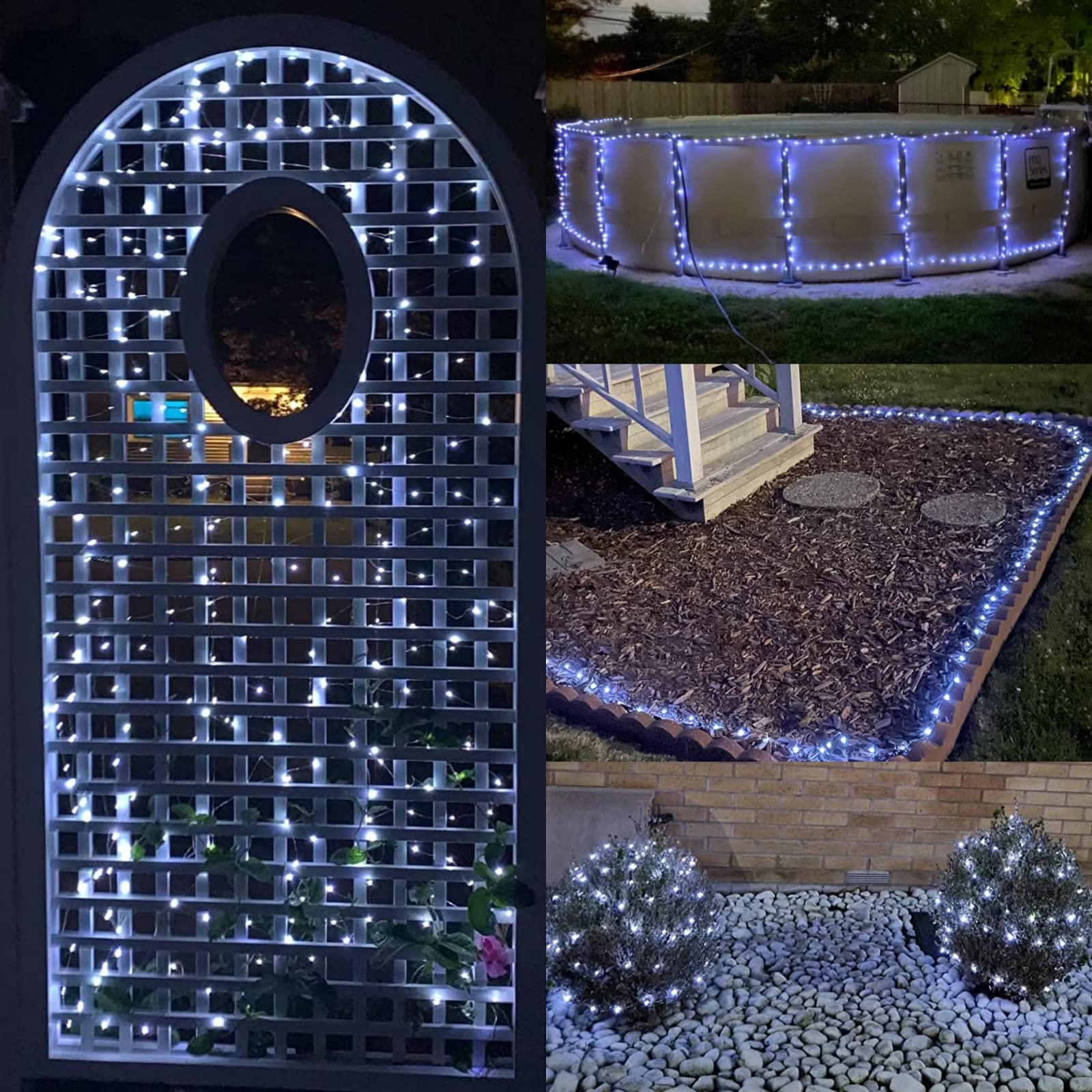 Yeguo 33Ft White Solar Christmas Lights, 100 Led Waterproof Fairy String Lights, 8 Modes