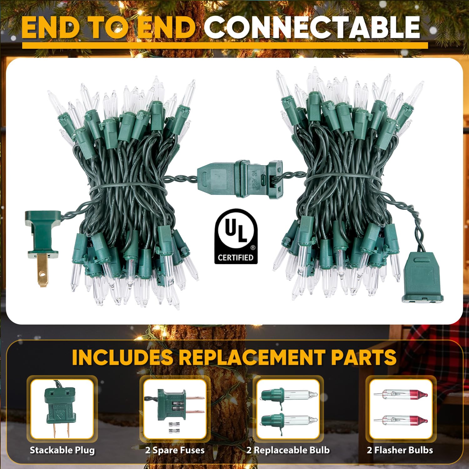 Oolaloo 50-Count White Christmas Lights With Green Wire  13Ft Incandescent Bulbs Mini String Lights Connectable For Indoor  Christmas Tree  Outdoor  Classroom  Party  Garland  Xmas