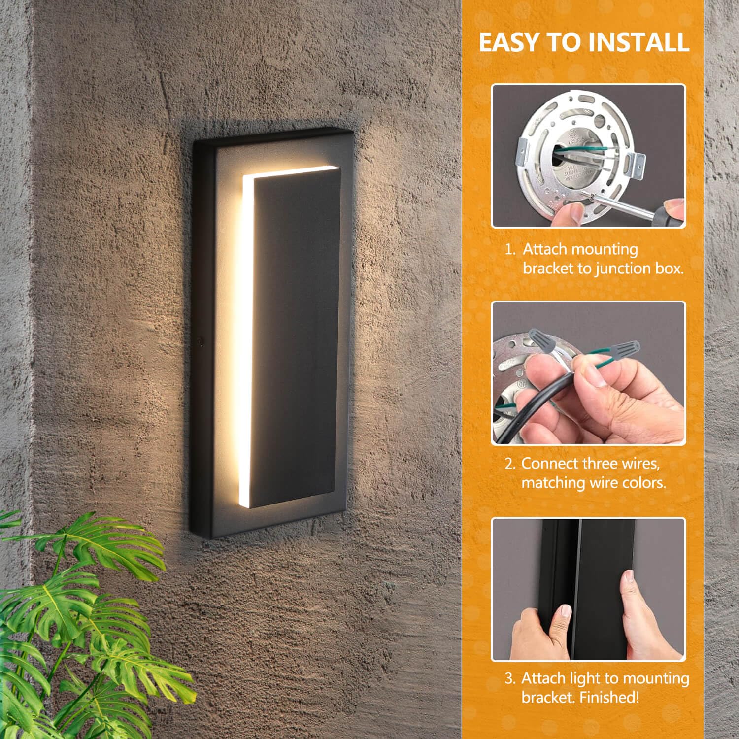 Tewei Outdoor Wall Light Fixture & Indoor Wall Sconce Lighting 11.8''Mini Black Modern Rectangular Exterior Wall Sconce, 360 Bea