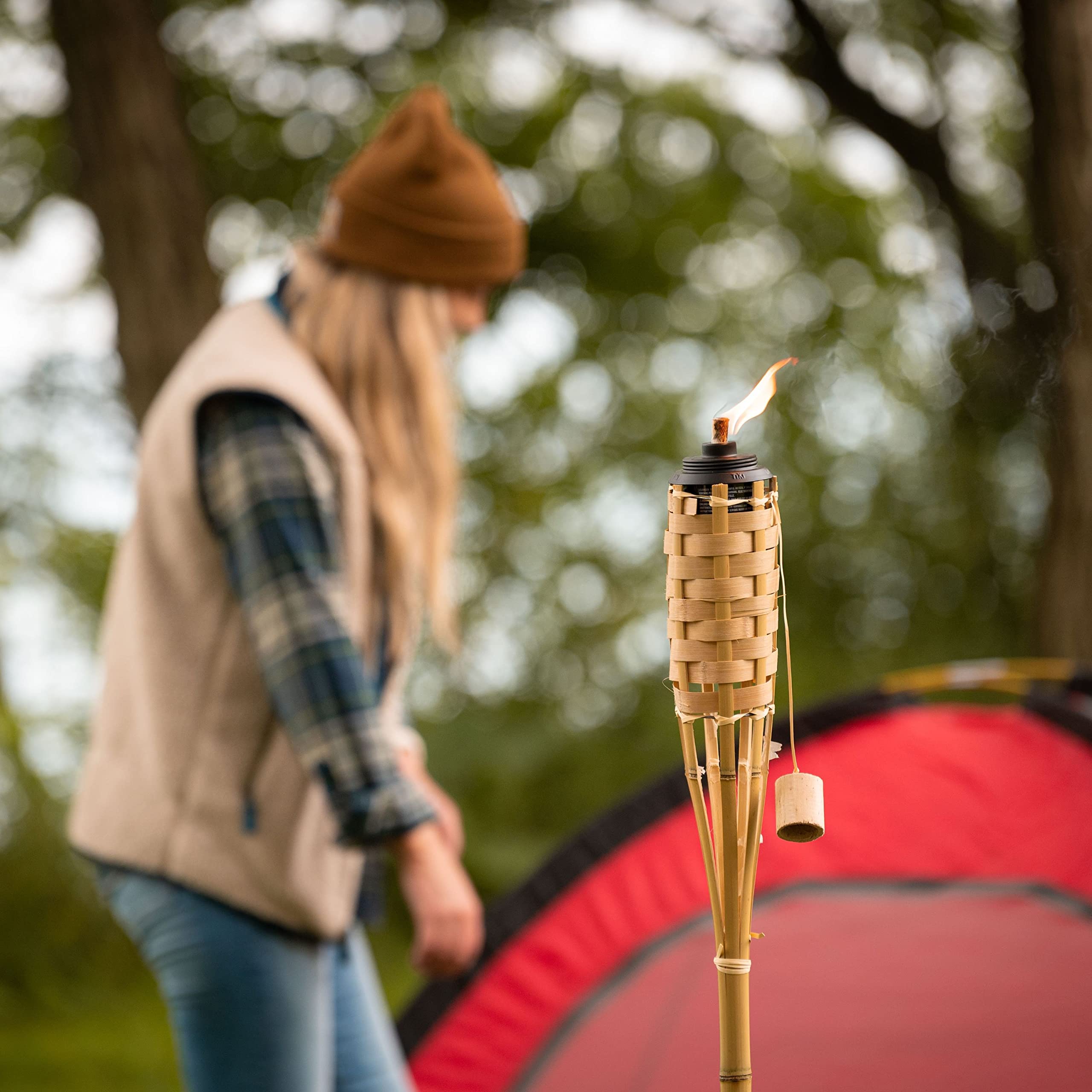 Tiki Bamboo Tiki Torches 4-Pack - Weather-Resistant Outdoor D?Or With Easy-Pour Wide-Mouth Canister Refill For Patio, Garden, Ba