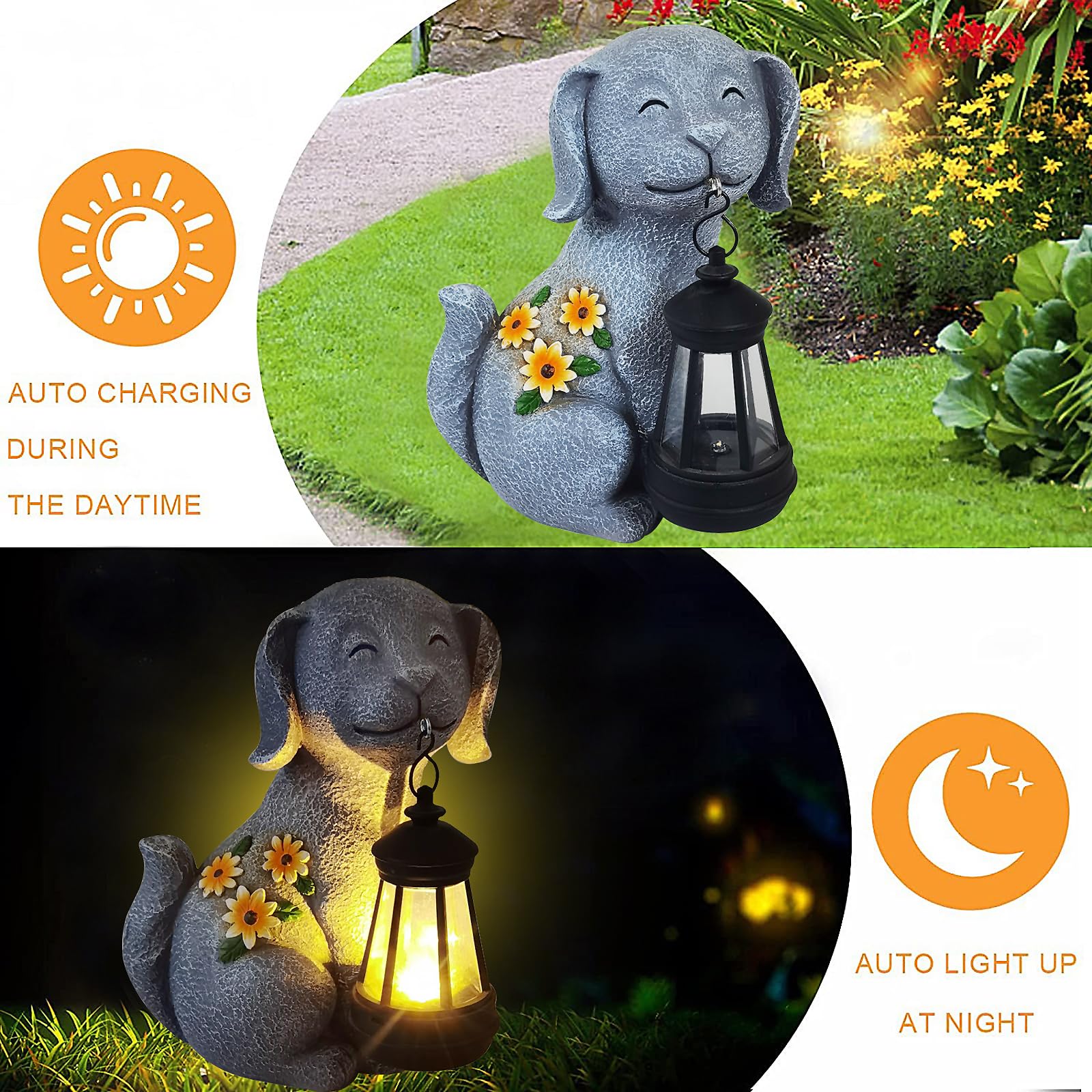 TSTGEE Solar Dog Garden Statues with Lantern Lights - Gray Outdoor Decor for Yard, Patio, and Garden - Perfect Gifts for Dog Lovers