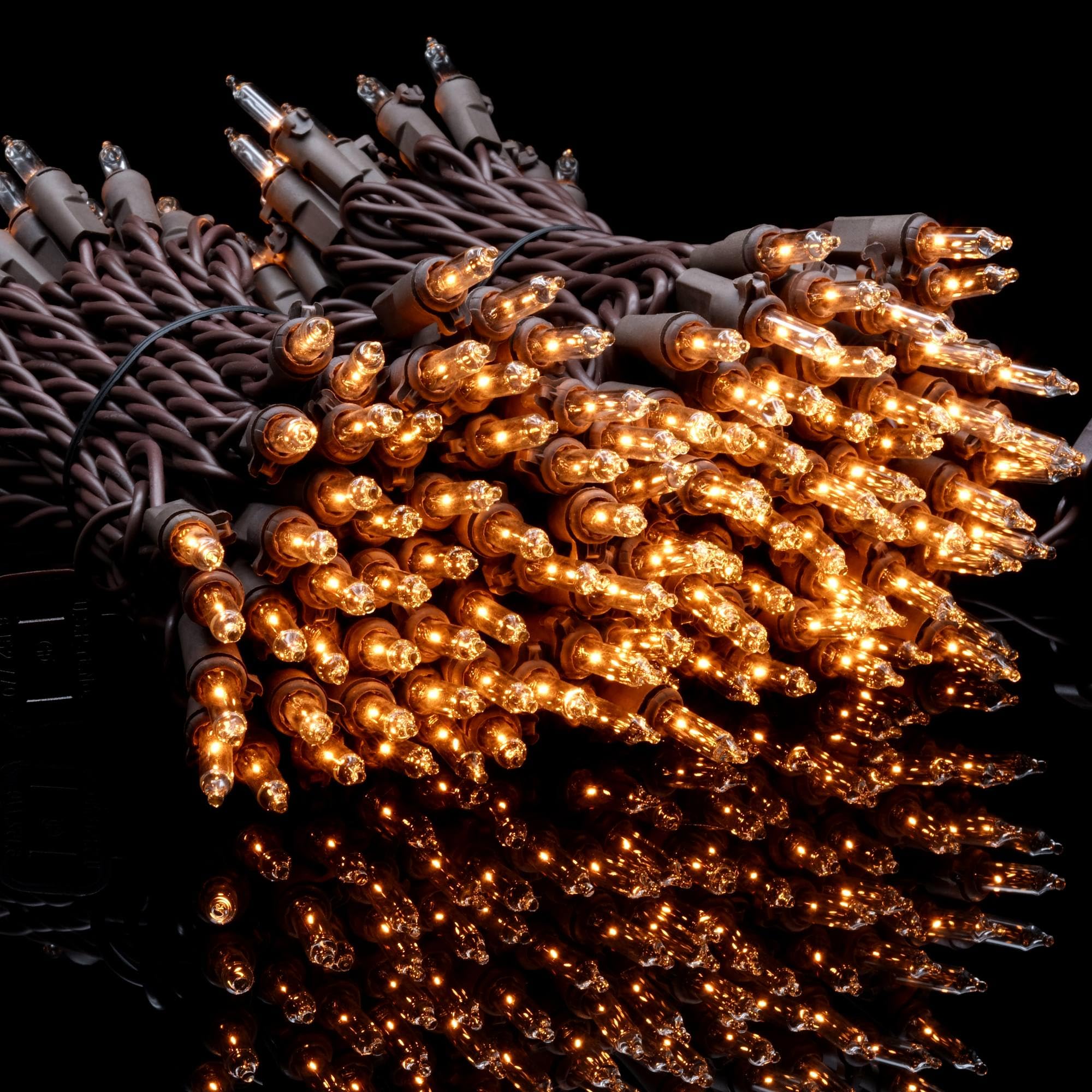 Yuletime Clear Christmas Lights With Brown Wire, Pack Of 2 Strands 33 Ft 100 Count Ul Certified Incandescent Mini String Lights