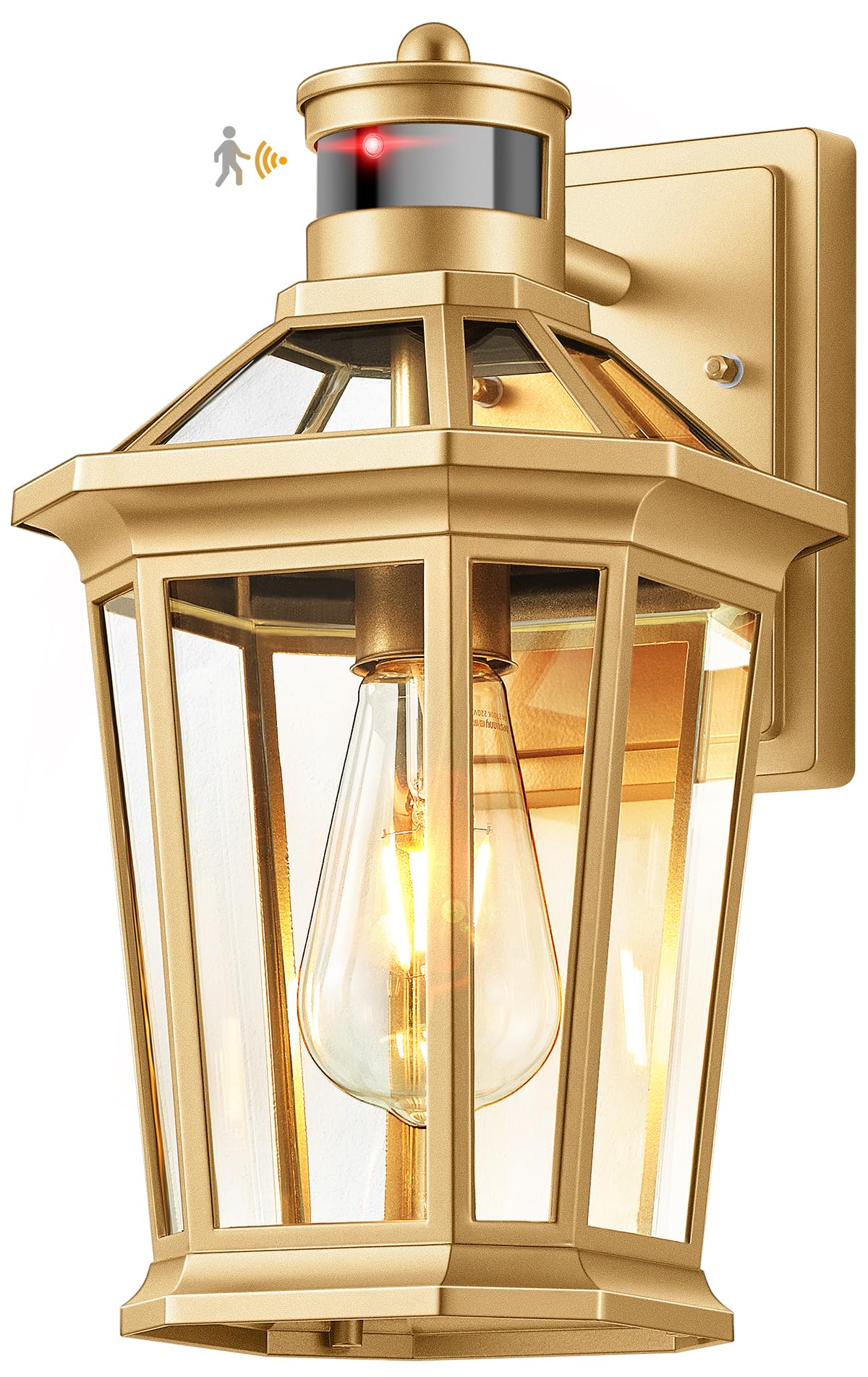 VIANIS Gold Outdoor Wall Lights with Motion Sensor, Dusk to Dawn Outside Porch Lights Lantern, Waterproof Weather Resistant Exte