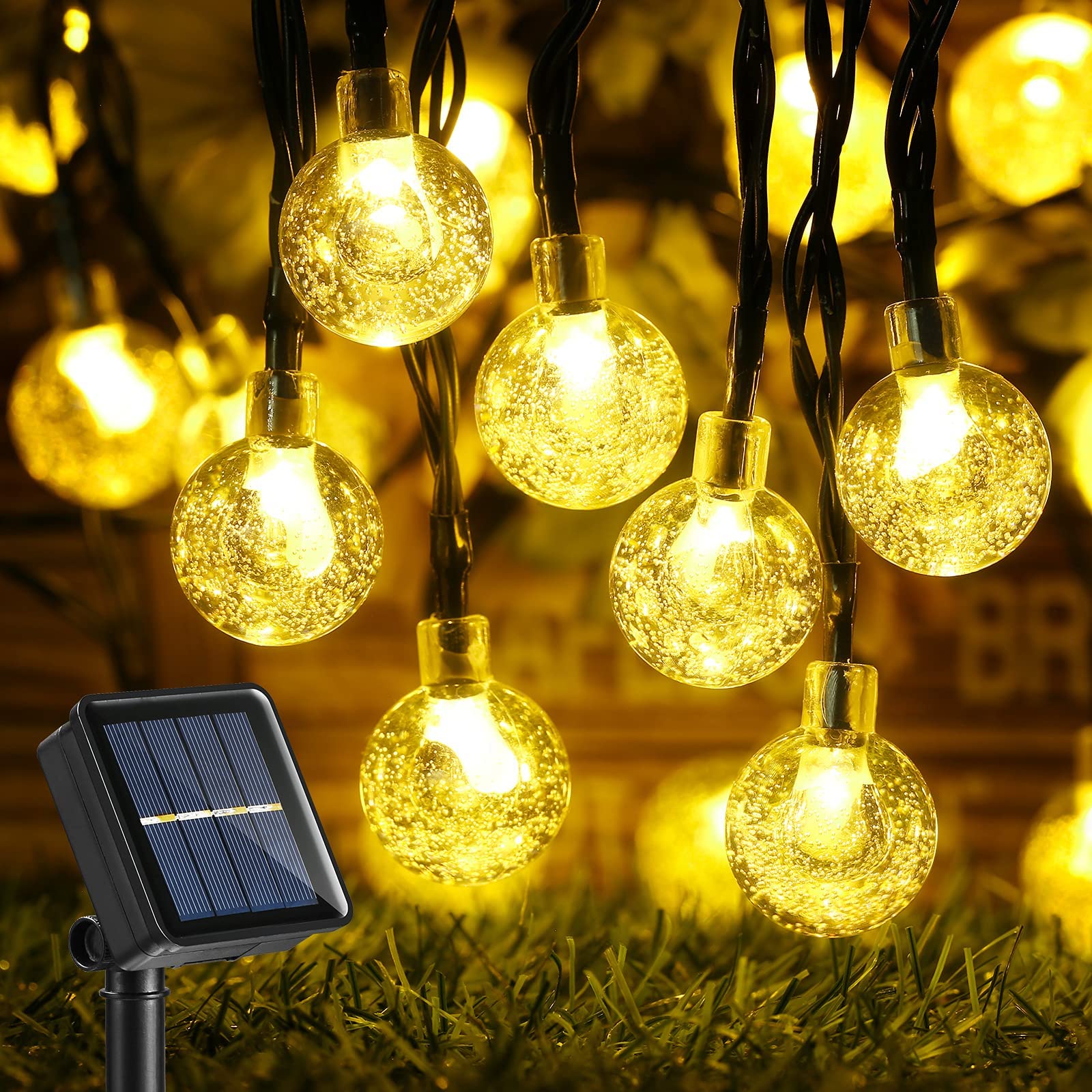 Joomer Outdoor Solar String Lights 45.5Ft 60 LED Solar Powered String Lights Waterproof,8 Modes Crystal Ball Lights Solar Fairy