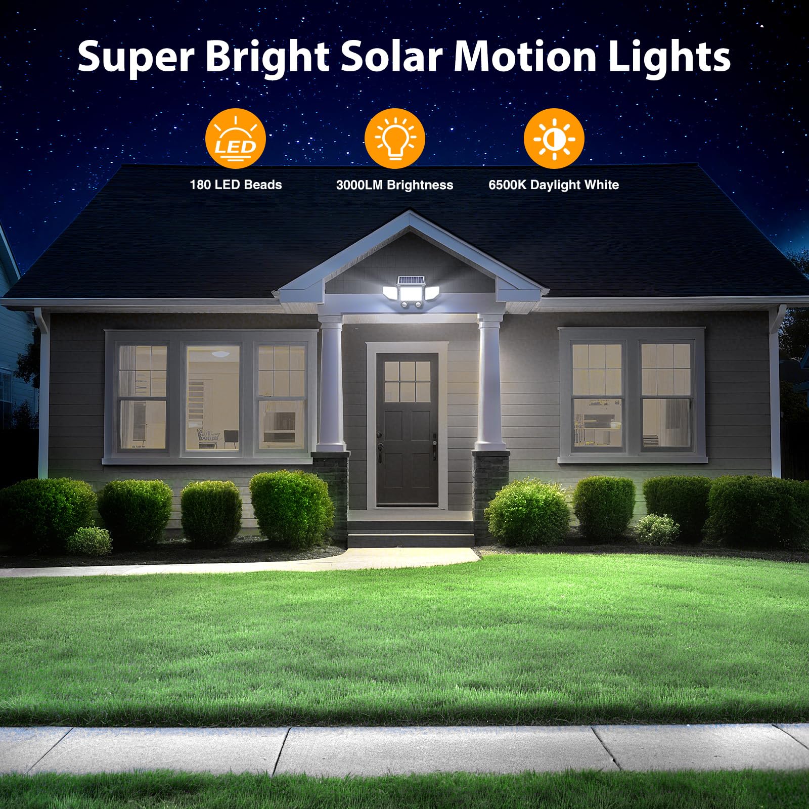 Onforu Solar Lights Outdoor, 3000LM, 180 LED, Motion Sensor, IP65 Waterproof, Remote Control, Black, Model BDTYE06-3