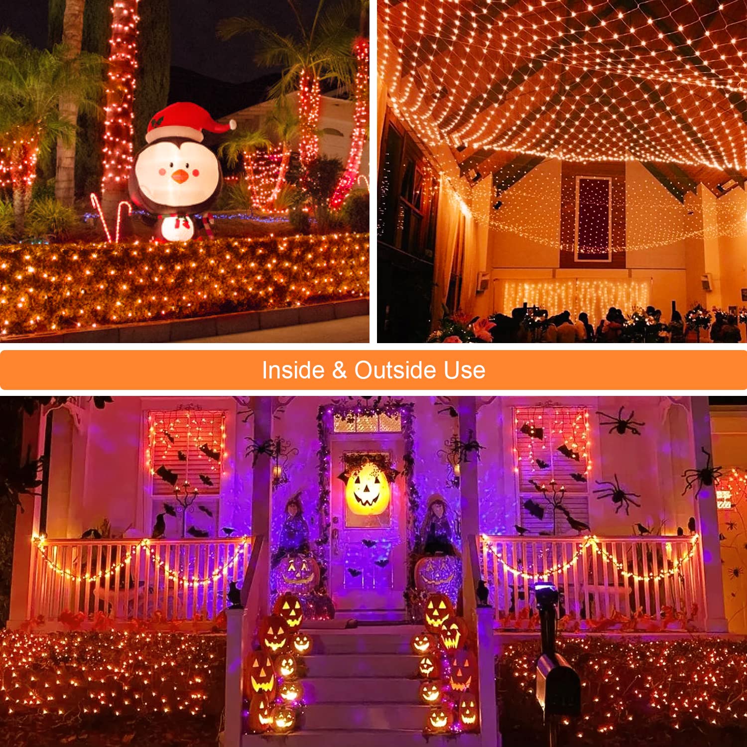 JMEXSUSS Halloween Net Lights, 200 LED, 9.8ft x 6.6ft, Orange, Waterproof, Remote, 8 Modes, Model EXS-N-0200