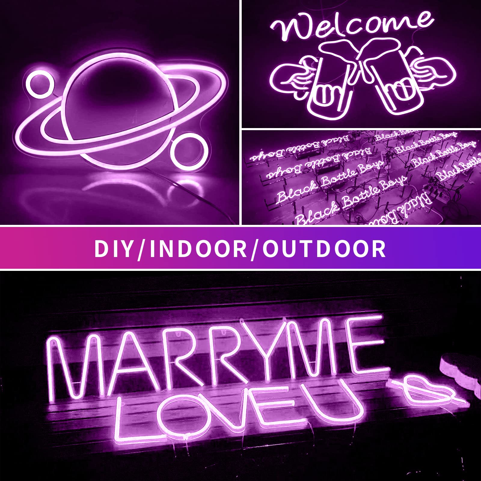 Owofydr Led Neon Lights Flexible Purple 16.4Ft/5M 12V Dc Waterproof Flexible Led Neon Light For Indoors Outdoors Decorm [Power A