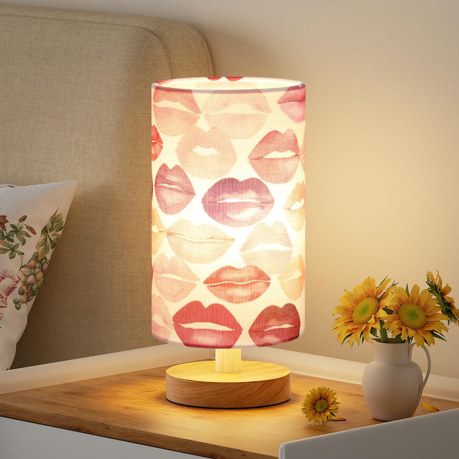 Fenmzee Lips Table Lamp For Bedroom - Inline Control, Small Bedside Lamp With 3000K A15 Led Blub, Easy Assembly (Lips White Shad