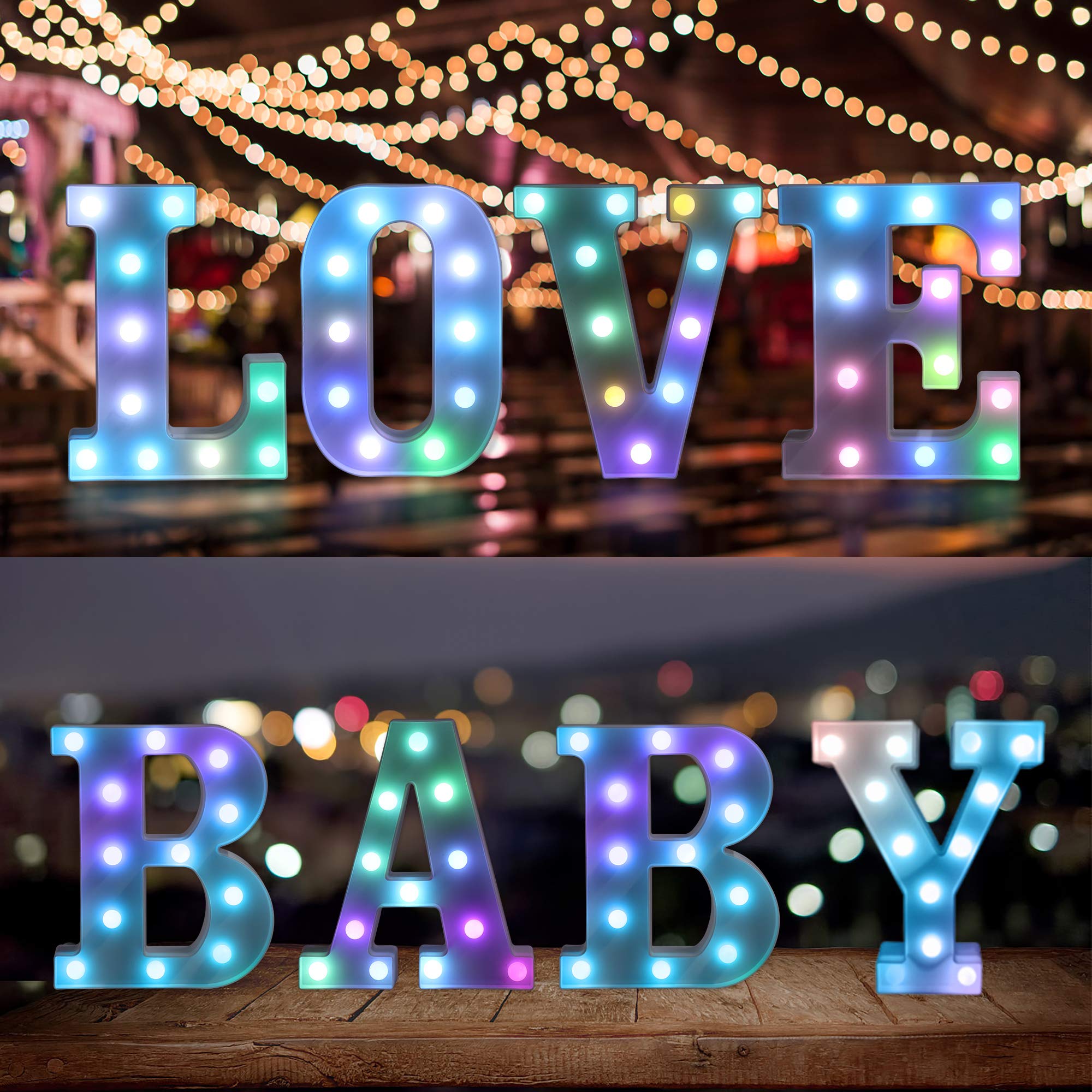 Foaky Colorful Led Letter Lights With Remote,Marquee Light Up Letters Sign For Night Light Wedding/Birthday Party Battery Powered Christmas Lamp Home Bar Decoration(Y)