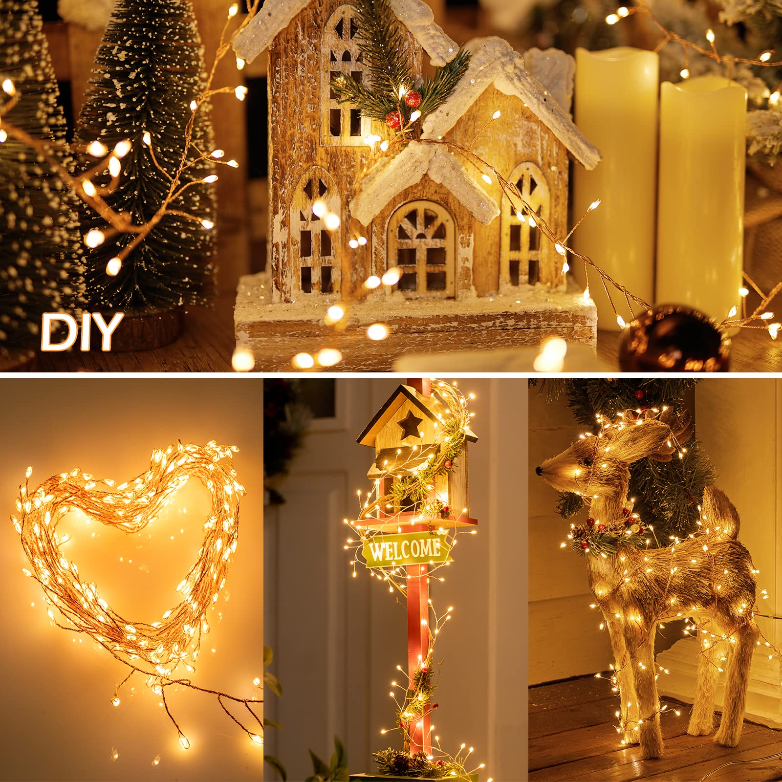 Minetom Cluster Fairy Lights, 10Feet 200LED Waterproof Copper Wire, Warm White with Remote, Model JT-EL/FC045V1000