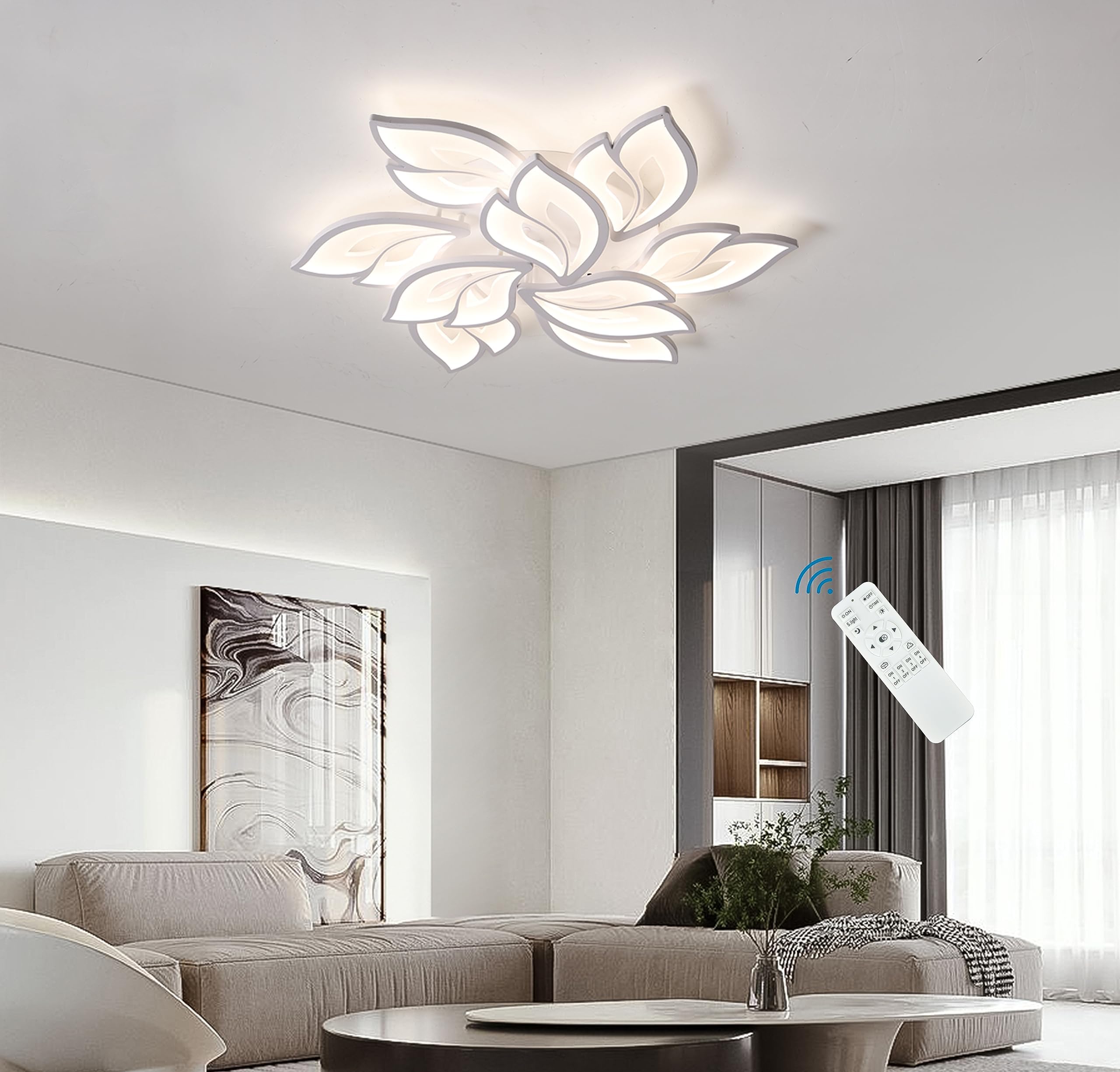 Garwarm Modern Ceiling Light, 30.3in Dimmable LED Flush Mount Ceiling Lamp, 75W Acrylic Petals Ceiling Chandelier Lighting Fixtu