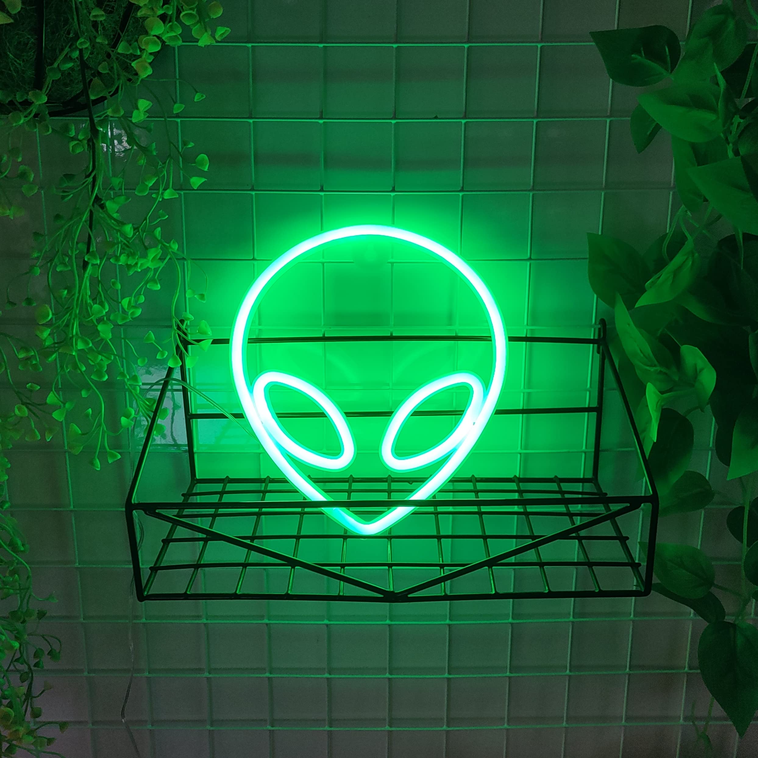 JYWJ Alien Neon Light USB or Battery Powered LED Sign, Green, Model JY-NEON-001, Desktop Wall Decoration for Parties and Businesses
