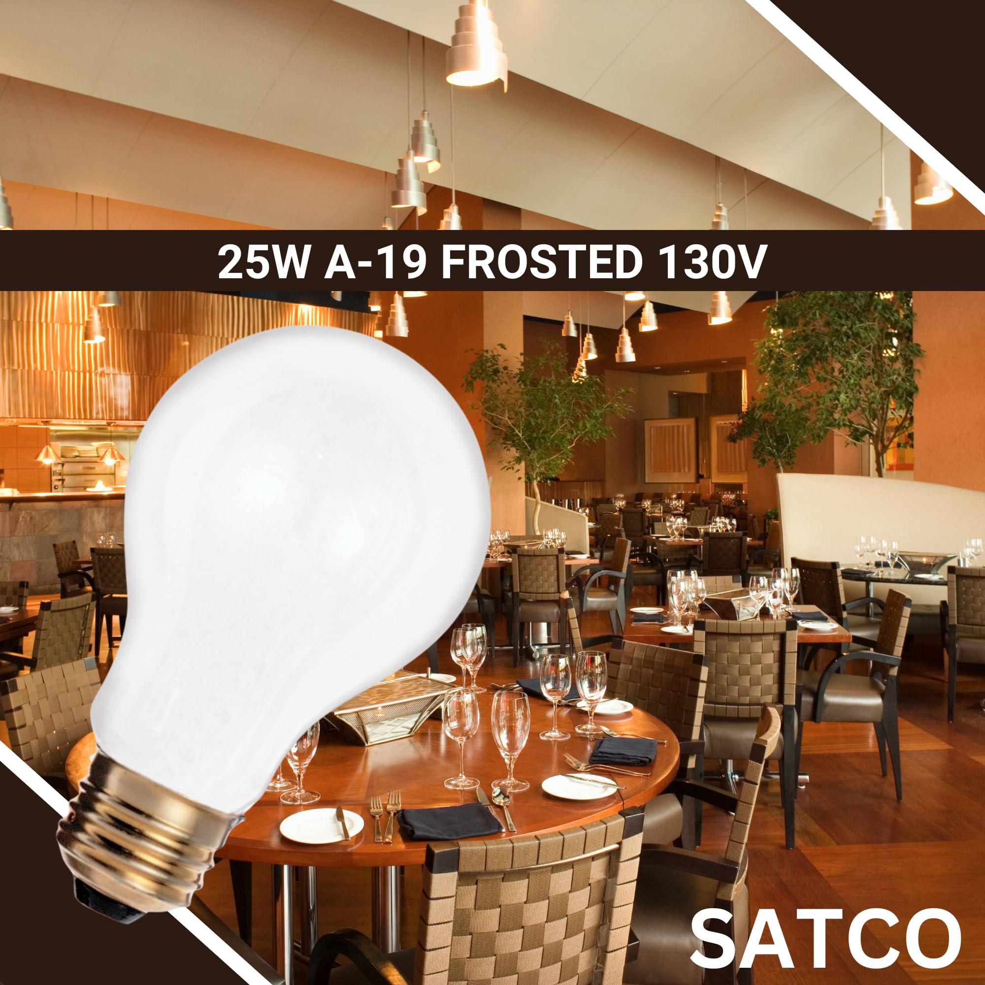 Satco A19 Incandescent Bulb 25W 130V Frosted 180 Lumens Dimmable 2700K Warm White Model S3950 (4 Pack)