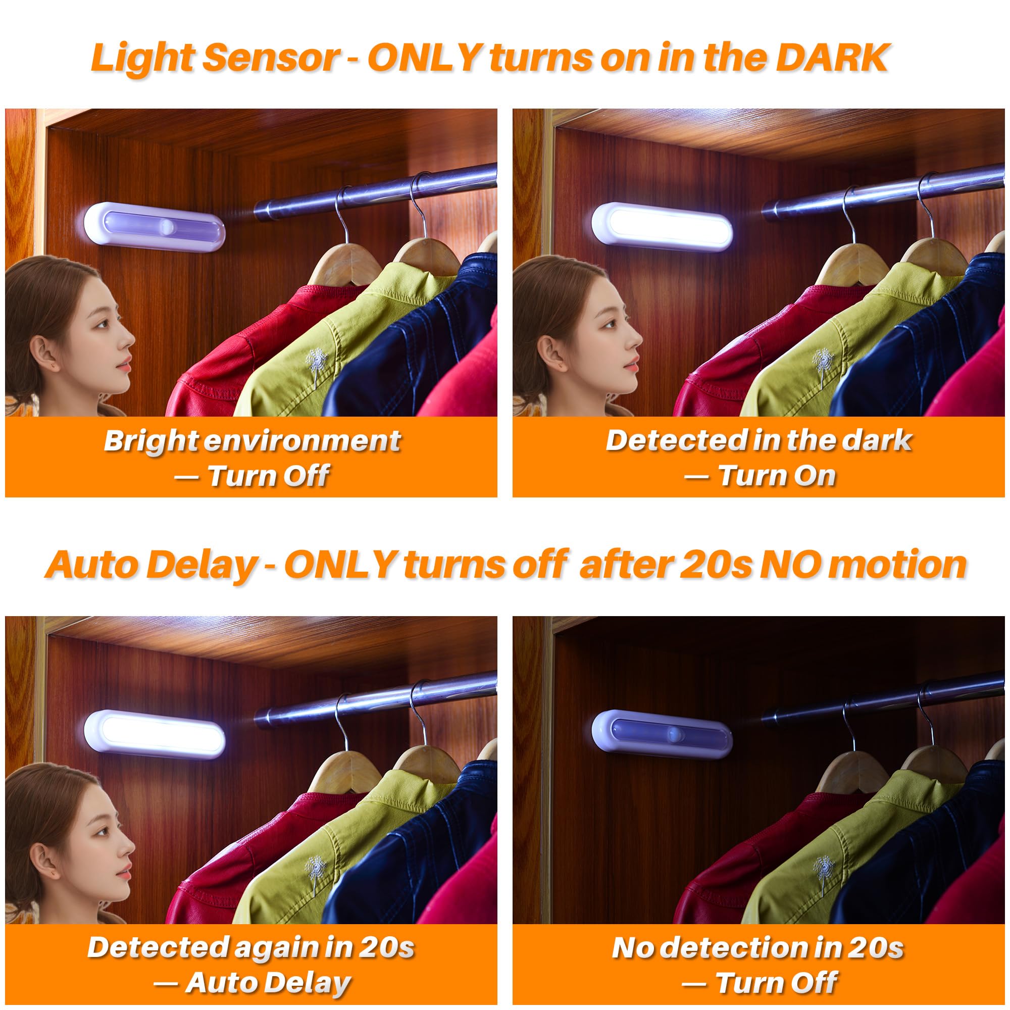 STAR-SPANGLED 3 Pack 7” Cool White Motion Sensor Lights - Battery Operated Stick-on LED for Closet, Stairs, Under Cabinet