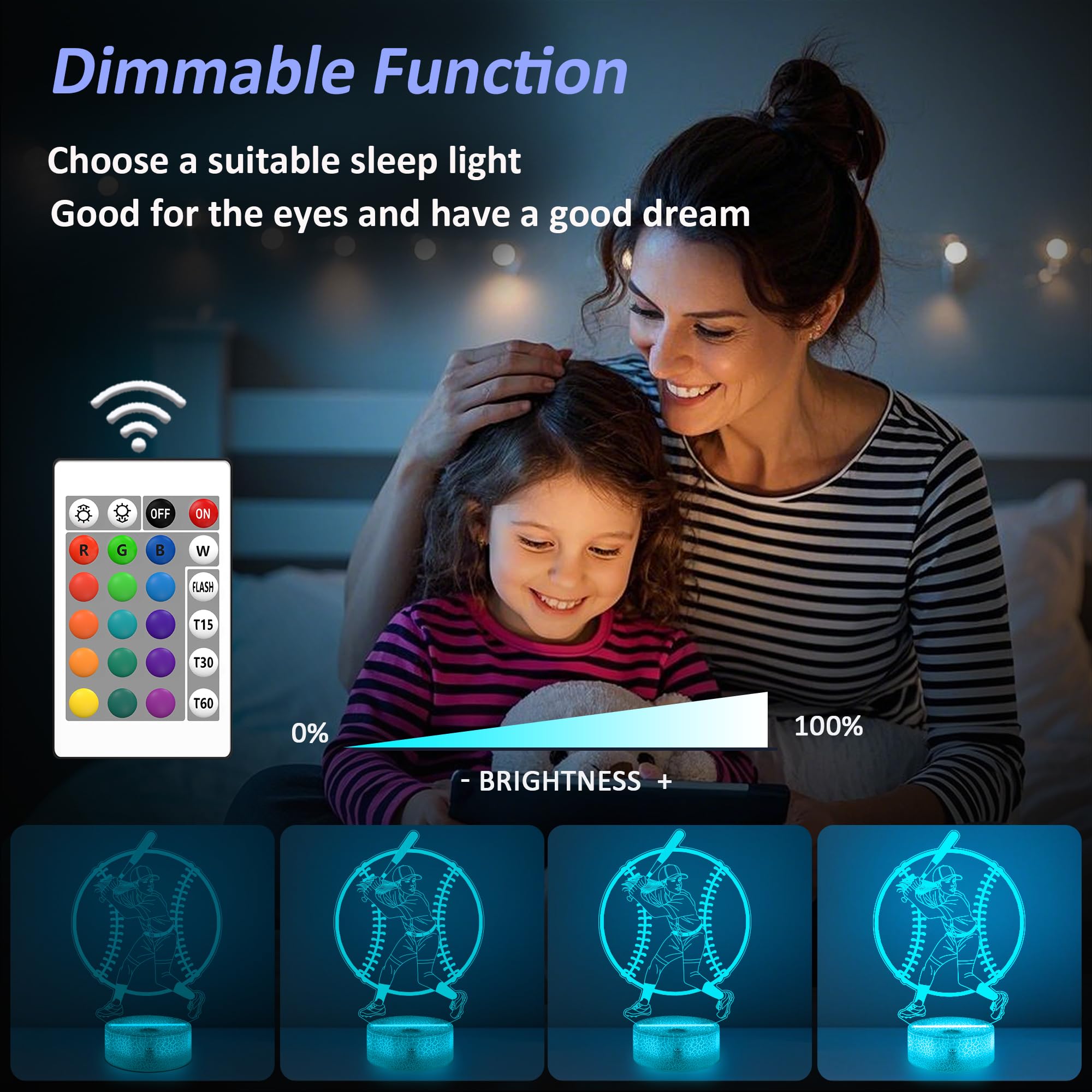 OkiyiD Softball Night Light 3D Illusion Lamp, Remote Control, 16 Colors, Model FS-2810-9999, Acrylic, Color8