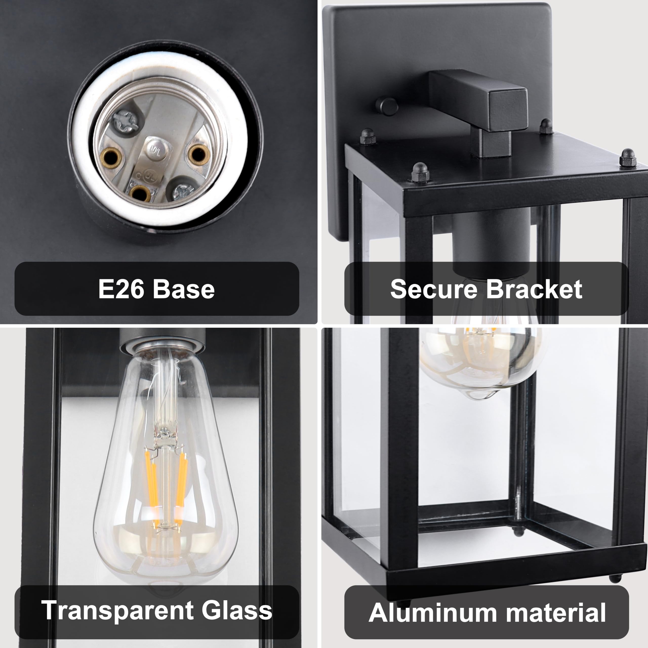 Lprzsg Outdoor Porch Lights Sconce: Waterproof & Stylish Exterior Lighting Fixtures. Black Wall Light With E26 Socket And Glass