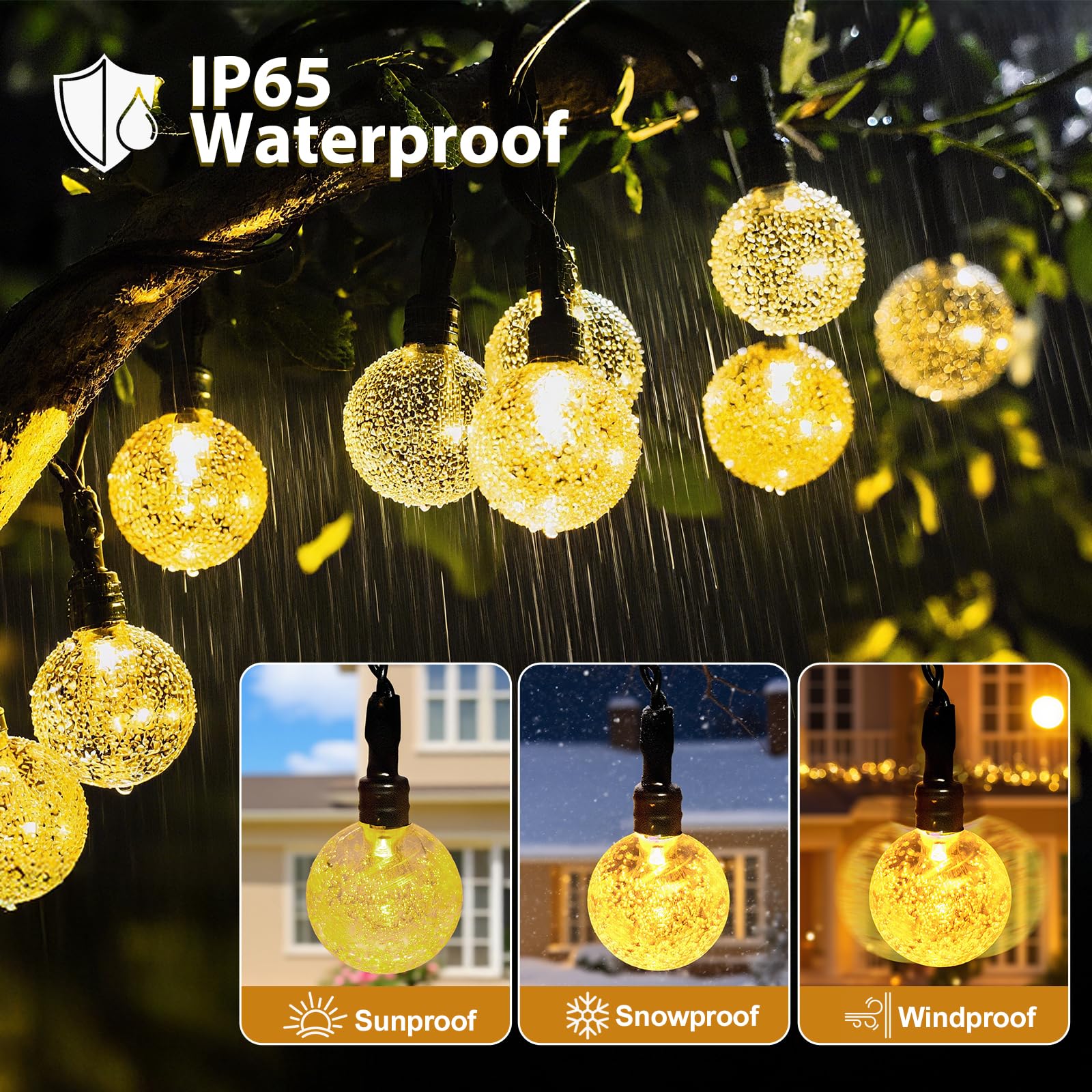 SeaShine 13ft Battery Operated String Lights, 20LEDs Crystal Globe, IP65 Waterproof, Warm White, Remote Timer
