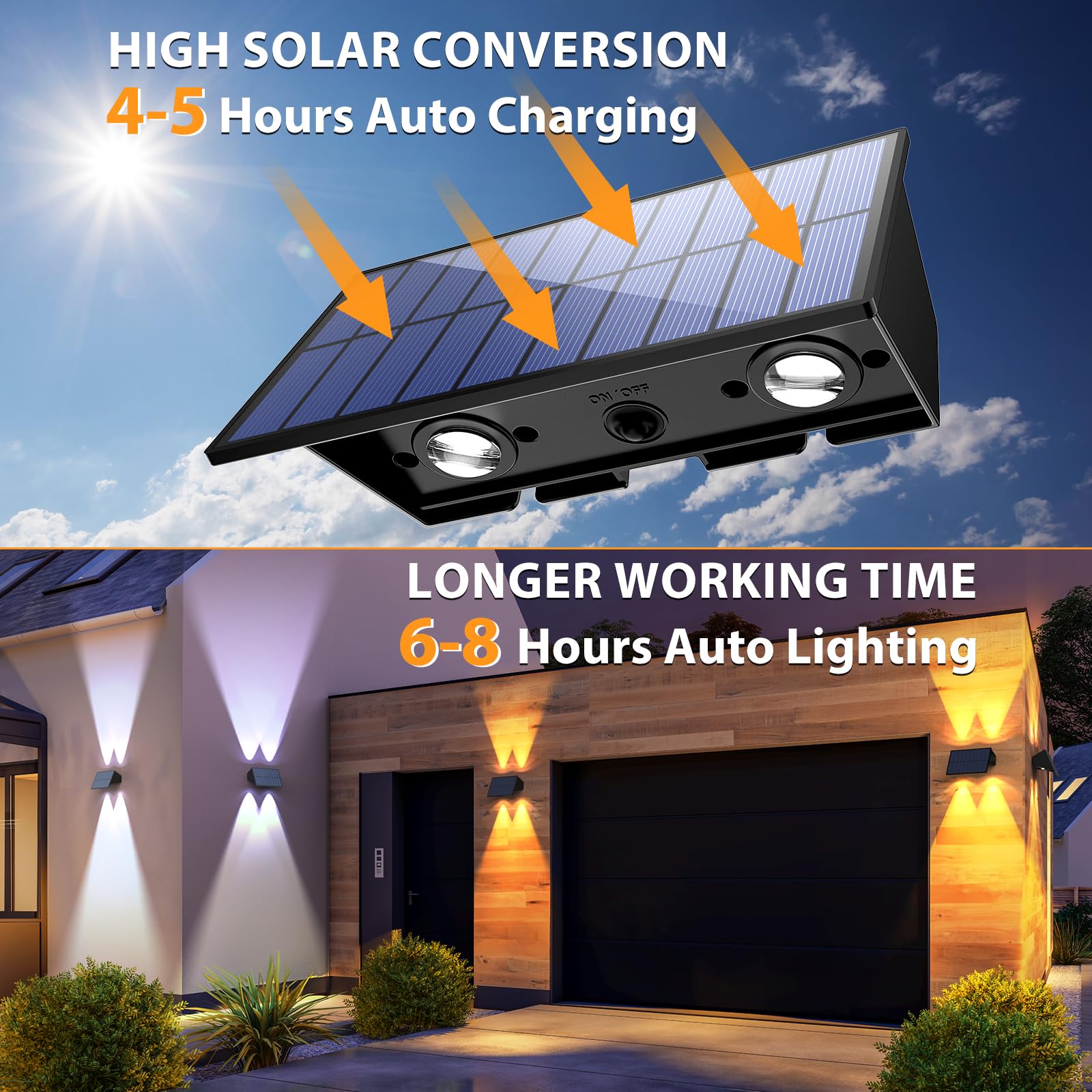 UGDLUCK Solar Wall Lights - 8 Pack Waterproof IP54 Outdoor Lights, Warm White + RGB, Model CD002, Ideal for Yard, Garden, Deck, Porch