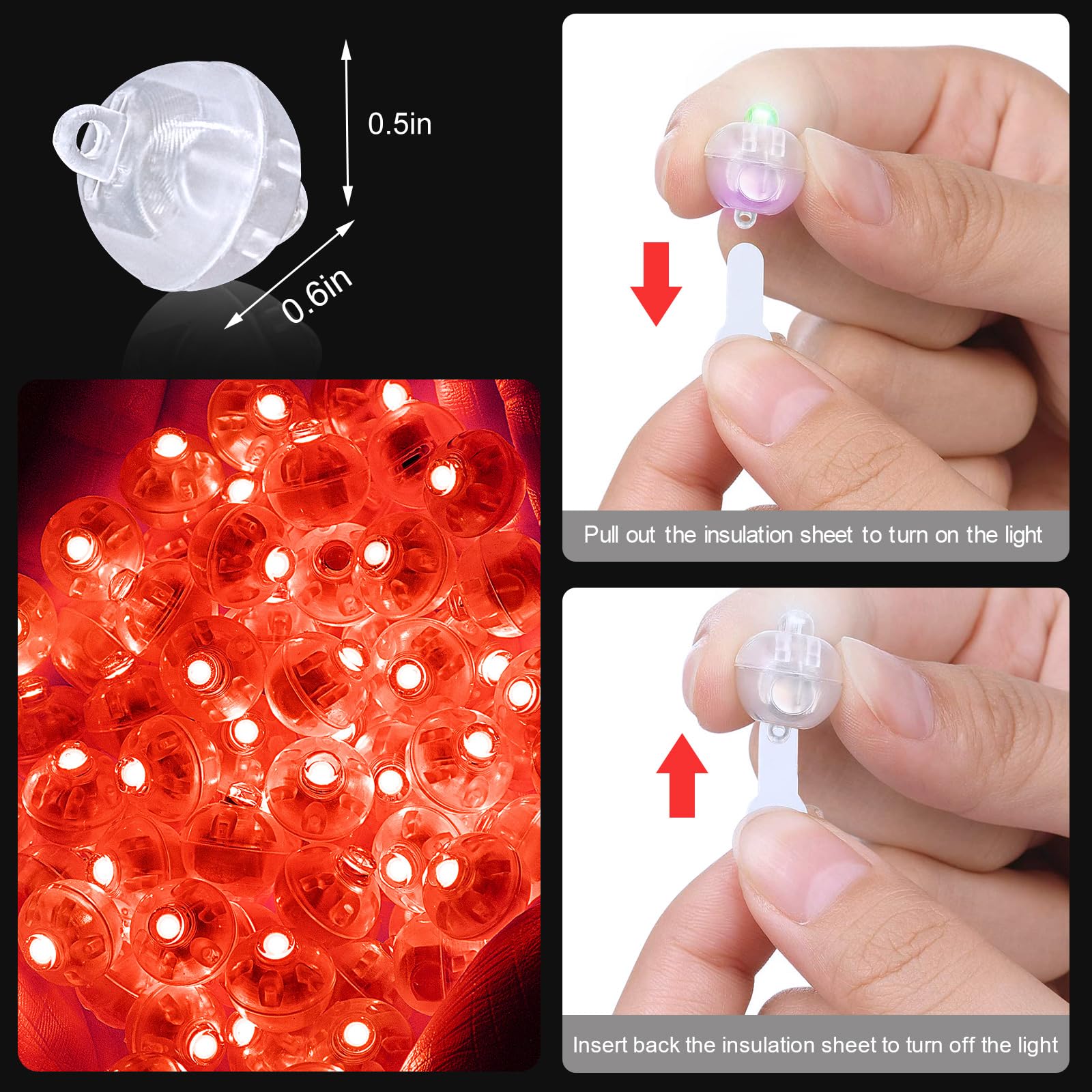 Pozzolanas 50Pcs Mini Led Lights With Hook, Waterproof Round Tiny Led Light For Party Decorations Neon Party Light, Red-Blinking
