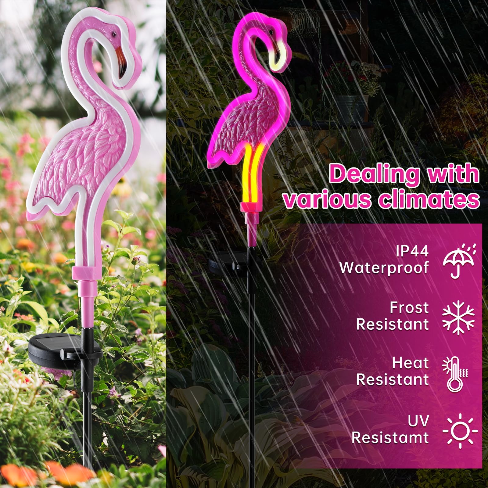 Flamingo Solar Lights Outdoor,Solar Flamingos For Outside, Solar Flamingo Lights Outdoor,Solar Outdoor Garden Decoration,Pink Neon Flamingo Solar Lights,Waterproof Garden Outside Decor (2Pack)