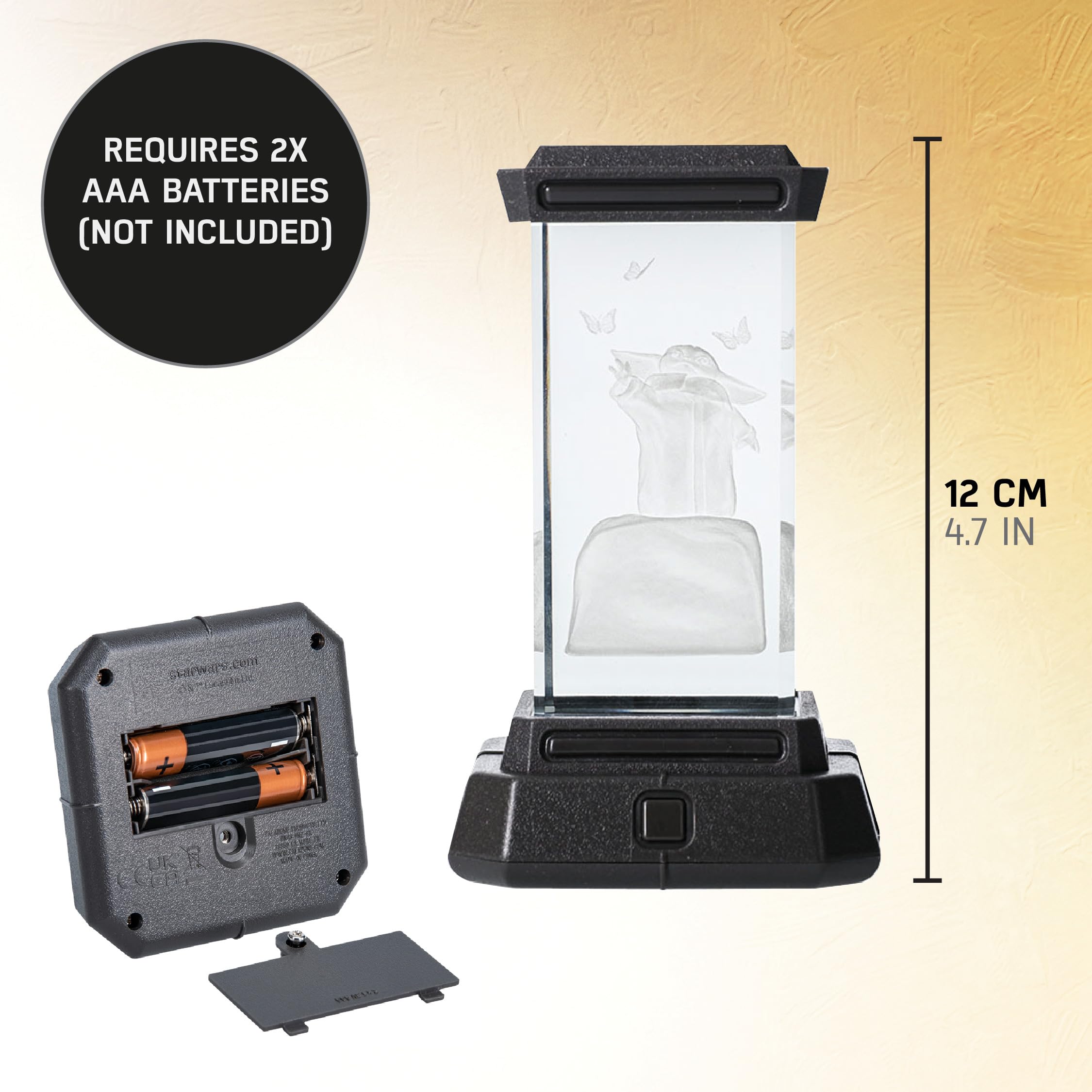 Paladone Grogu Holographic Light, 3D Laser-Etched Crystal Model of Grogu from The Mandalorian, 12cm (4.7'') Tall Lighting and St