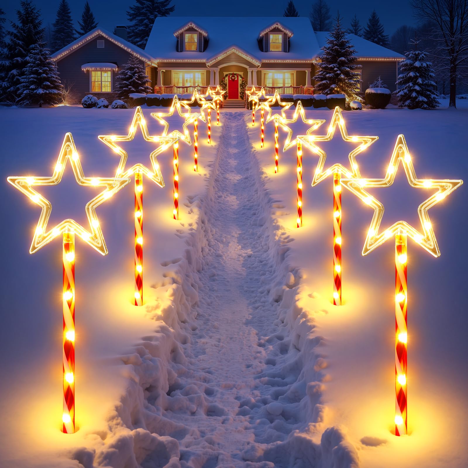 12 Pack Christmas Decorations Outdoor  Twinkling Big Star Solar Christmas Lights With 180 Bright Led And 10 Lighting Modes  Warm White Waterproof Xmas Decor For Pathway Yard