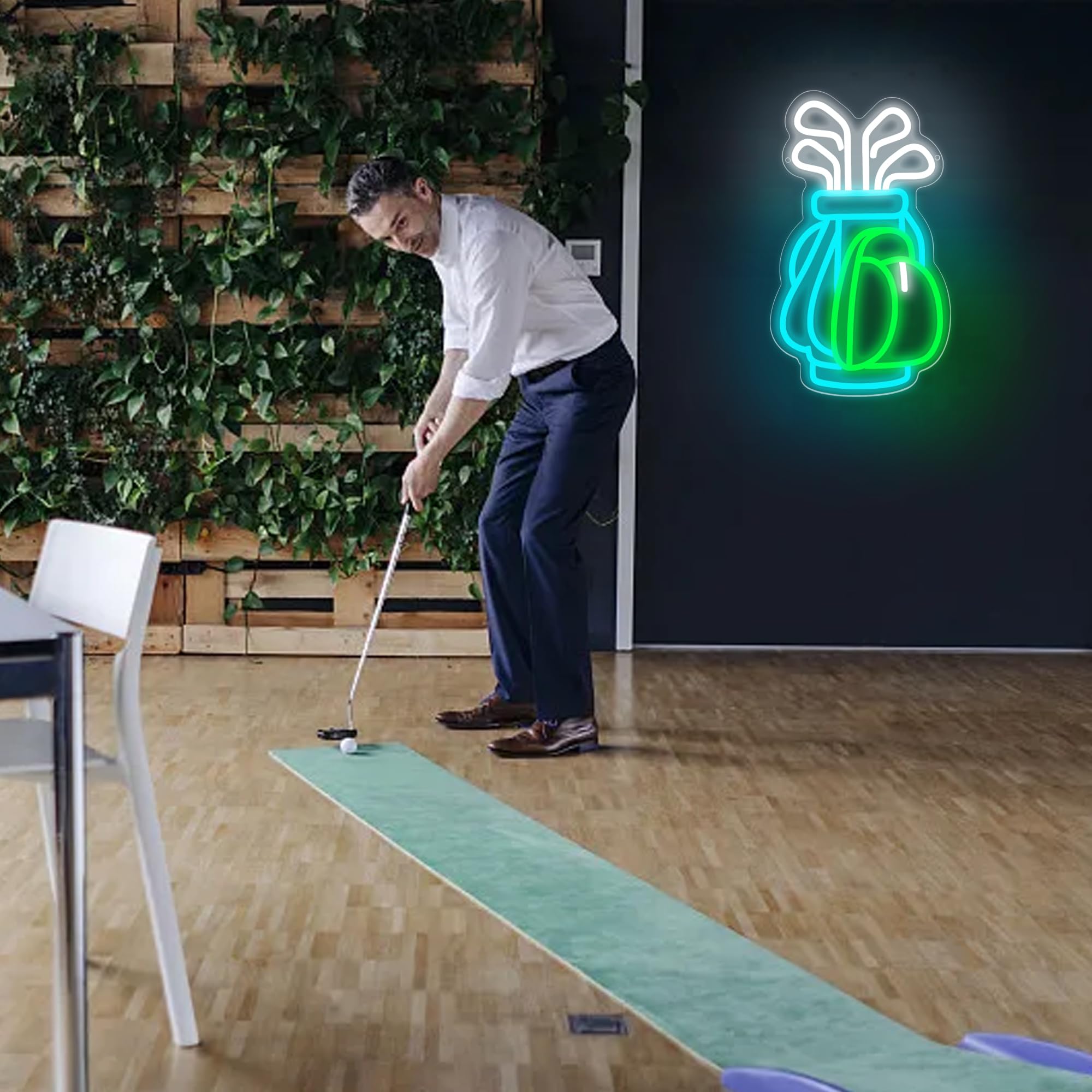 attneon Golf Neon Sign Wall Decor LED Light 13x10.2 inches Acrylic Green Yellow White Orange