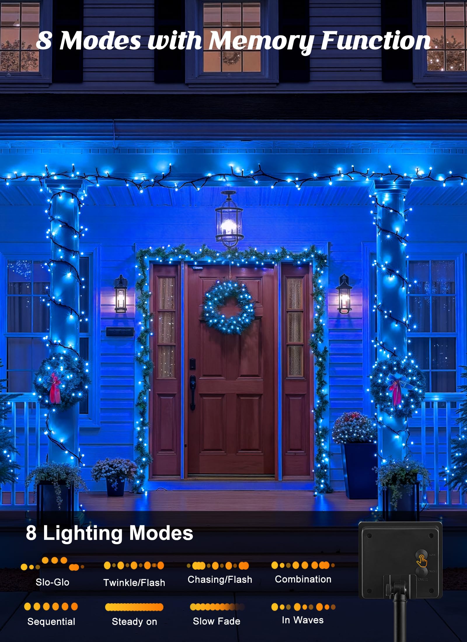 Brightown 2 Pack Solar String Lights Outdoor  Total 144Ft 400 Led Twinkle Fairy Lights Waterproof With 8 Modes Auto On/Off For Patio Tree Garden Party Home Wedding Christmas Decorations (Blue)