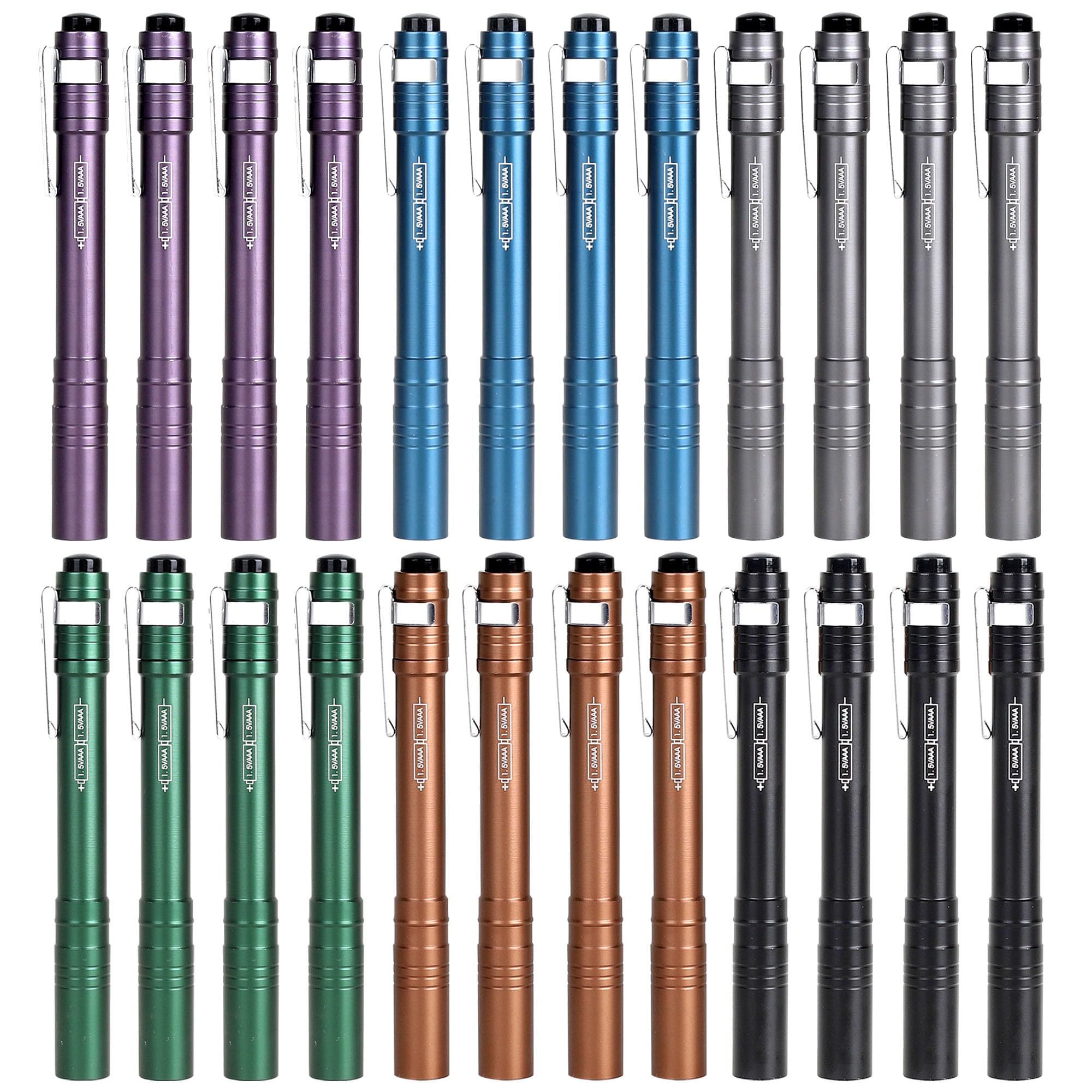FASTPRO LED Pen Light, Aluminum Flashlight, 24-Pack, Includes Batteries, Black/Blue/Green/Purple/Red, Model F00562