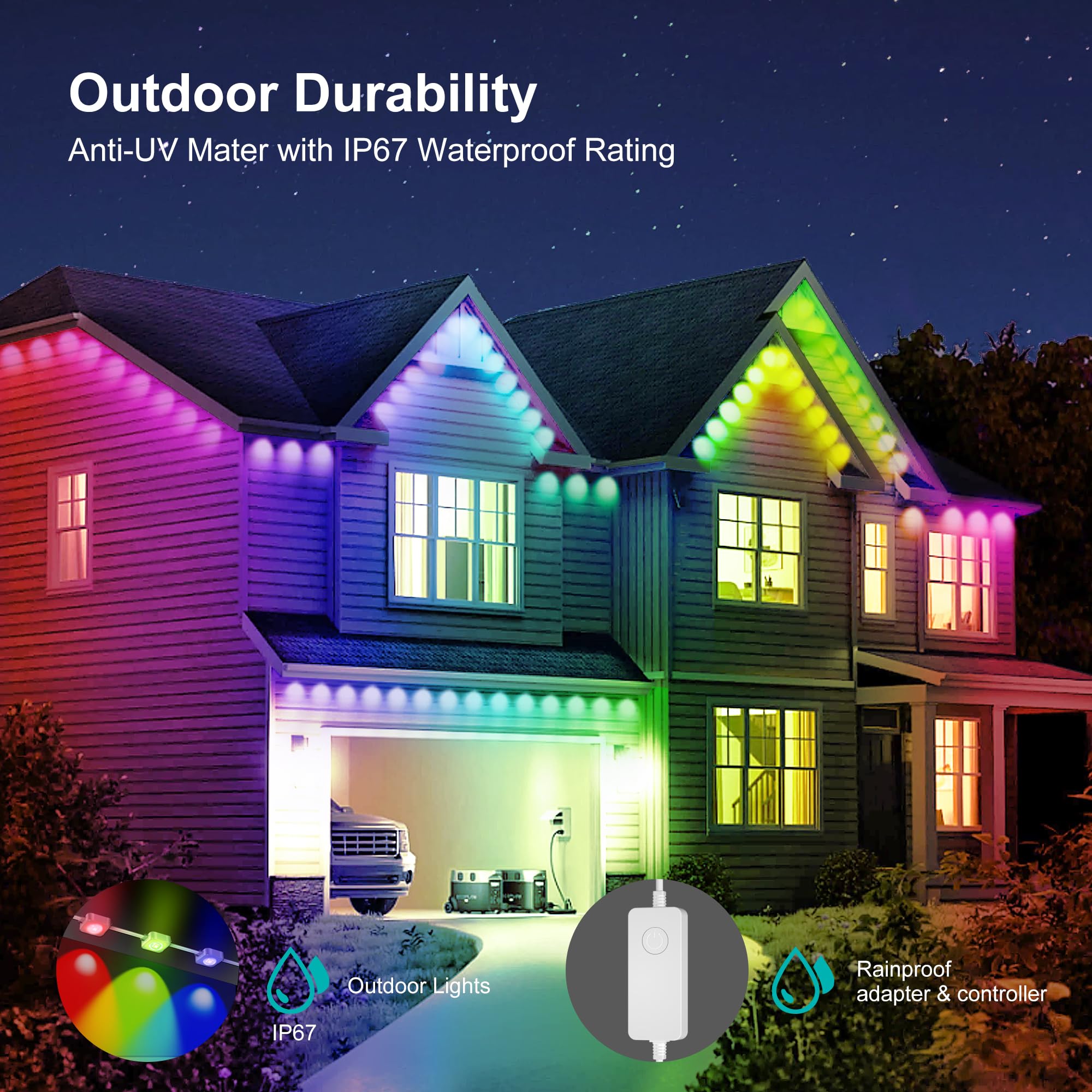Umidkin Permanent Outdoor Lights  100Ft Rgb Outdoor Christmas Lights With 72 Led Lights  Ip67 Waterproof Led Eaves Lights With Diy Scene Modes For Halloween Decor  Smart App & Remote Control