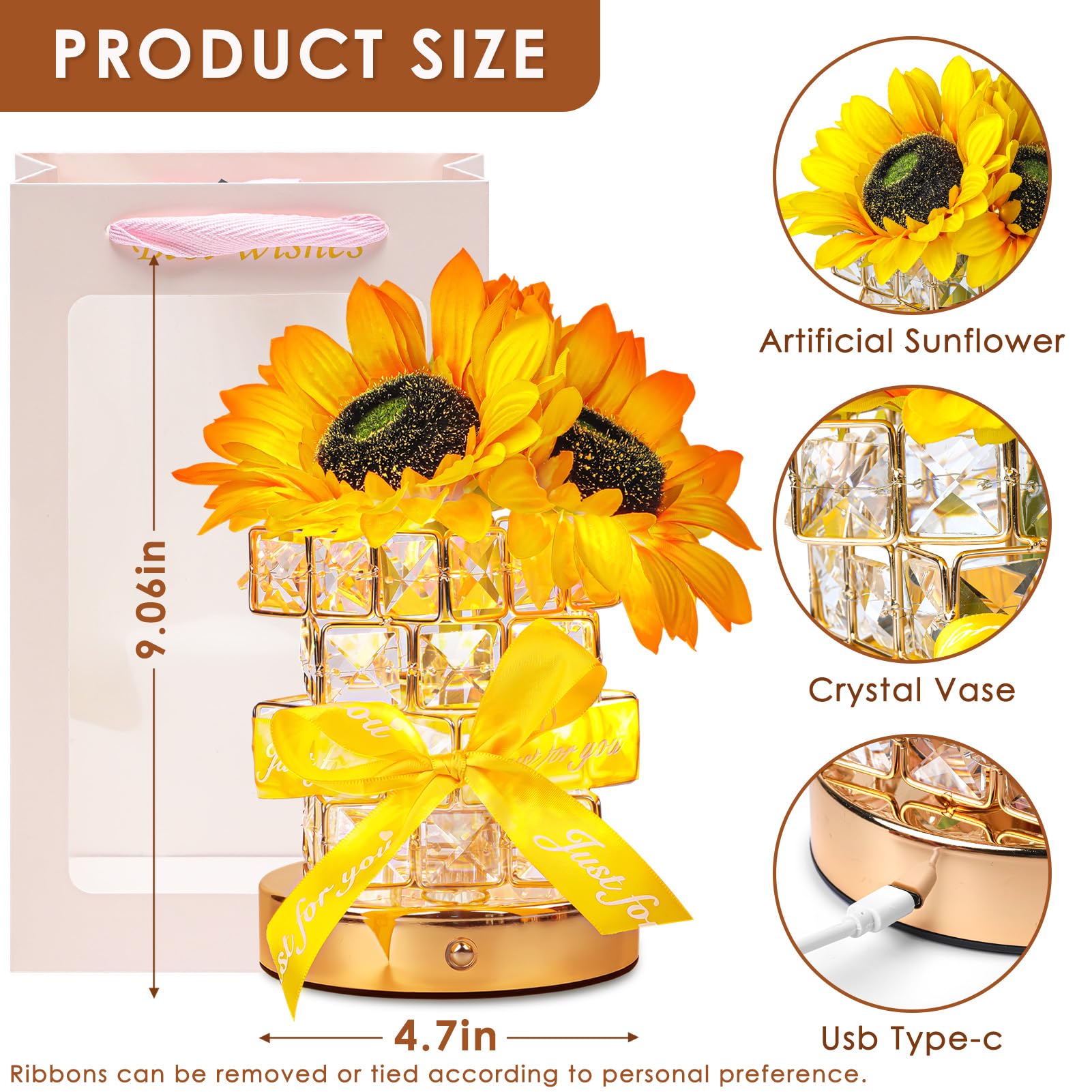 Sunflower Flower Table Lamp Gifts: Mothers Day Birthday Gifts For Women Mom Grandma Sister  Rechargeable Battery Powered Cordless Touch Small Crystal Night Light  Kitchen Bedroom Office Decor