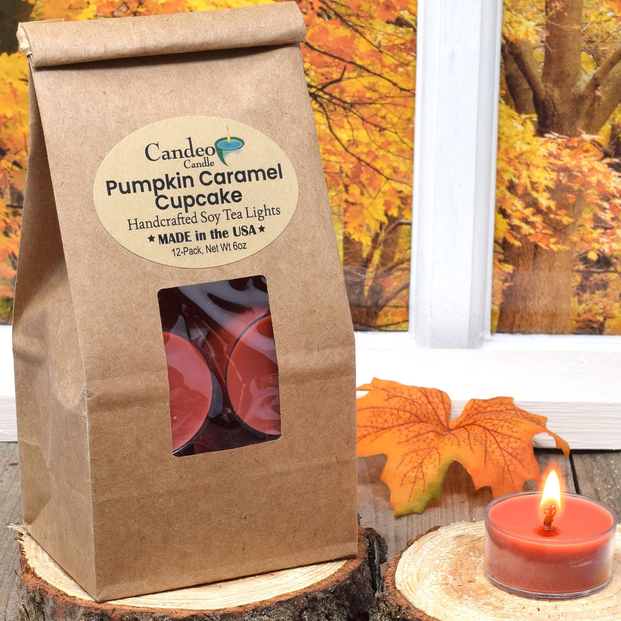 Pumpkin Caramel Cupcake - 12 Pack - Scented Tealight Candles - Soy Beeswax Blend - Handmade In The Usa - Candeo Candle - Fall Scents
