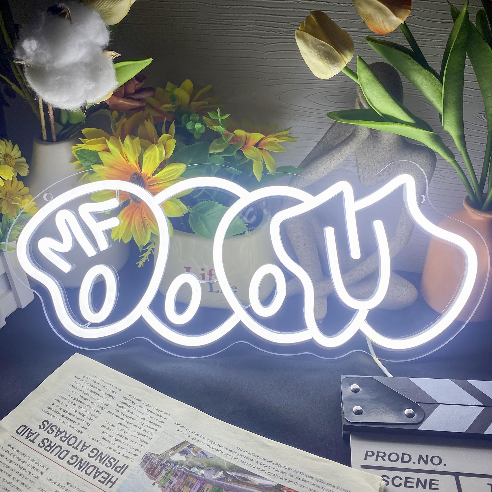 Symone Neon Sign, USB Powered Dimmable LED Light, Acrylic, 16.1x9.4 in, White, Hip Hop Decor for Music Lovers