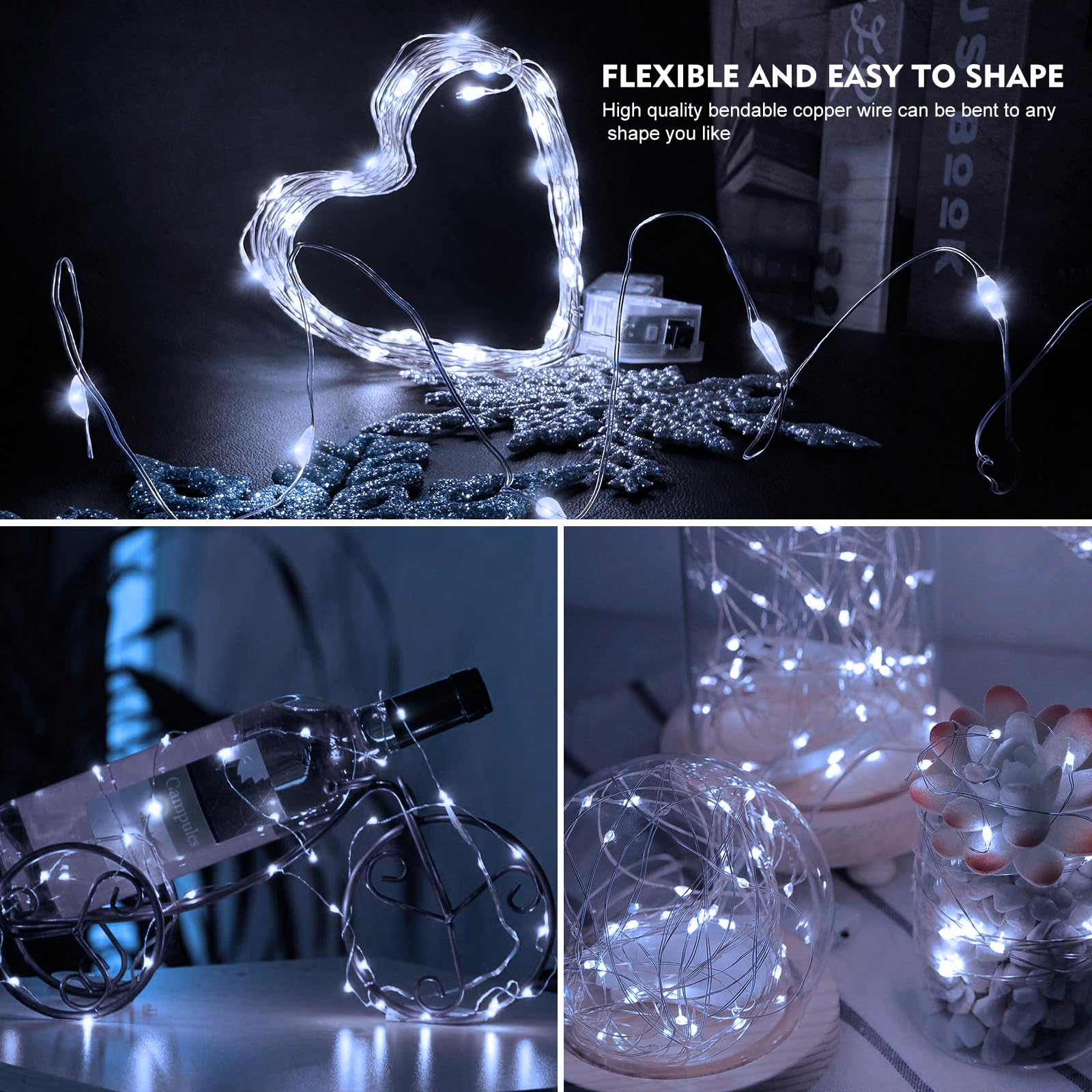 Aikei 100 Pack Led Fairy Lights Battery Operated  Mini String Lights Waterproof 7Ft 20 Led Firefly Starry Lamps 3 Lighting Modes For Wedding Party Bedroom Garden Halloween Christmas Decoration White