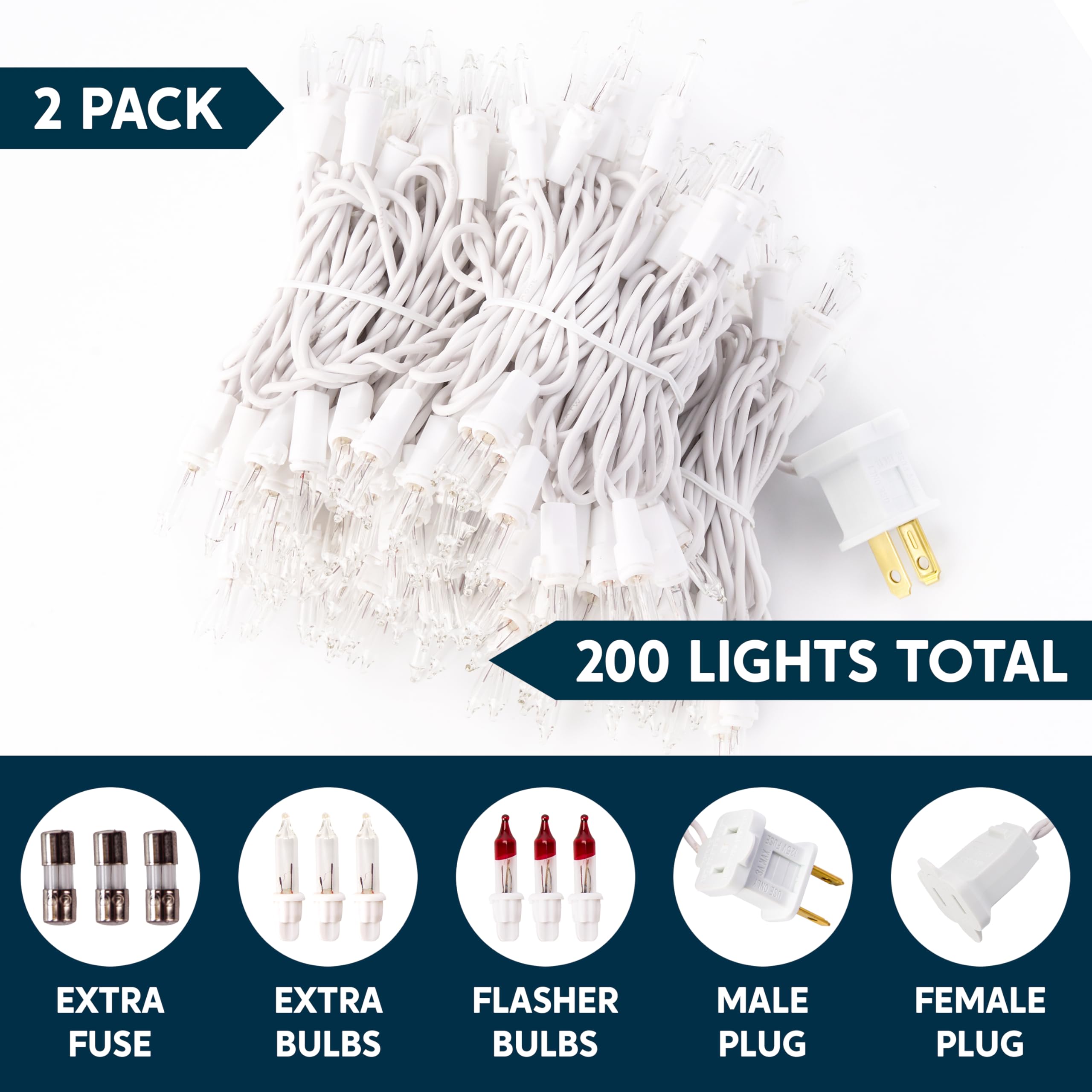 Joiedomi Christmas String Lights, 200 Mini Warm Fairy Lights, 43FT, White Wire, Model HWO-100/2FC(0.34A)