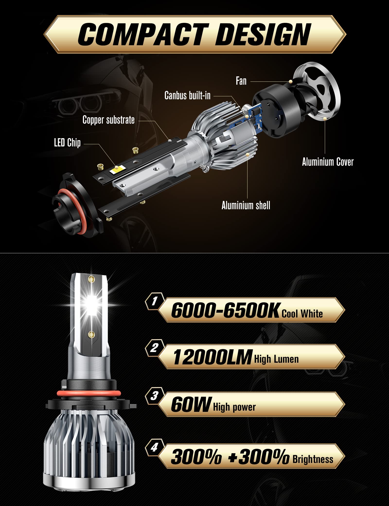 QIPEIZSP LED Headlight Bulbs Compatible with Dodge Ram 1500 2500 3500 With Projector 2013-2015, 9005 High Beam+9012 Low Beam+914