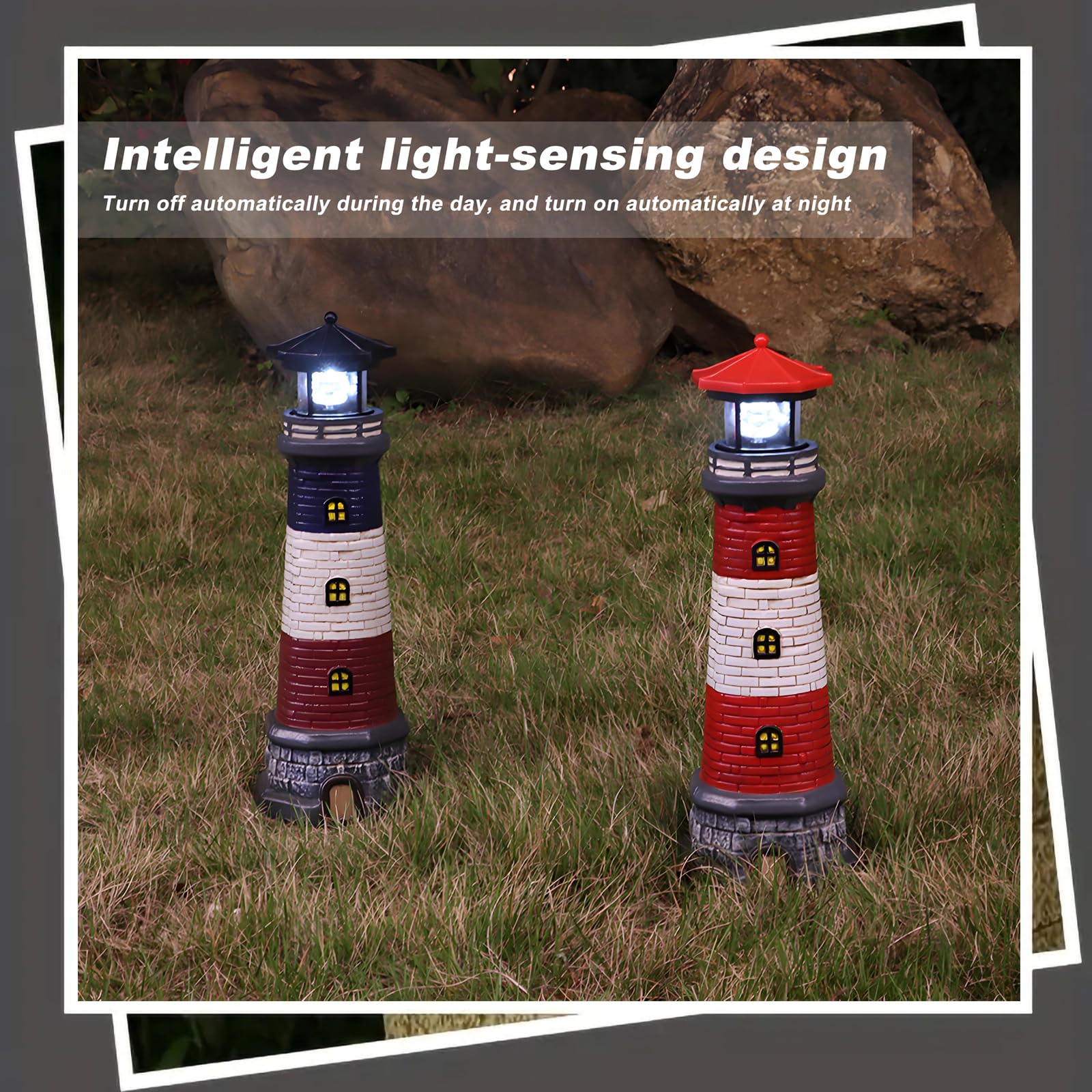 Garden Outdoor Statues, Waterproof Lighthouse Lights Lawn Decor; Automatic Rotating Solar Lights For Yard, Patio, Ground, Tablet