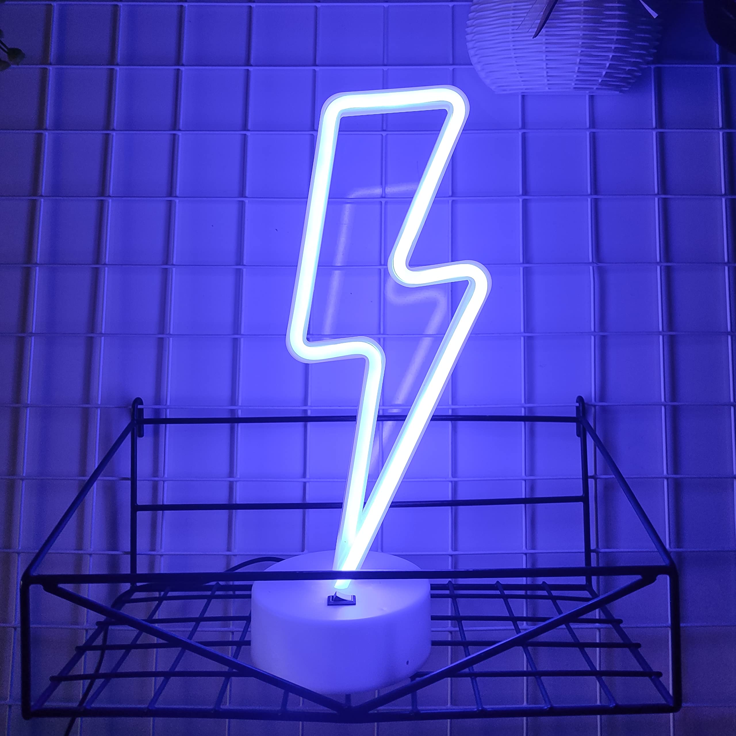 JYWJ Lightning Neon Sign, USB/Battery Powered, LED Decoration, Blue, Model JY-NEON-001